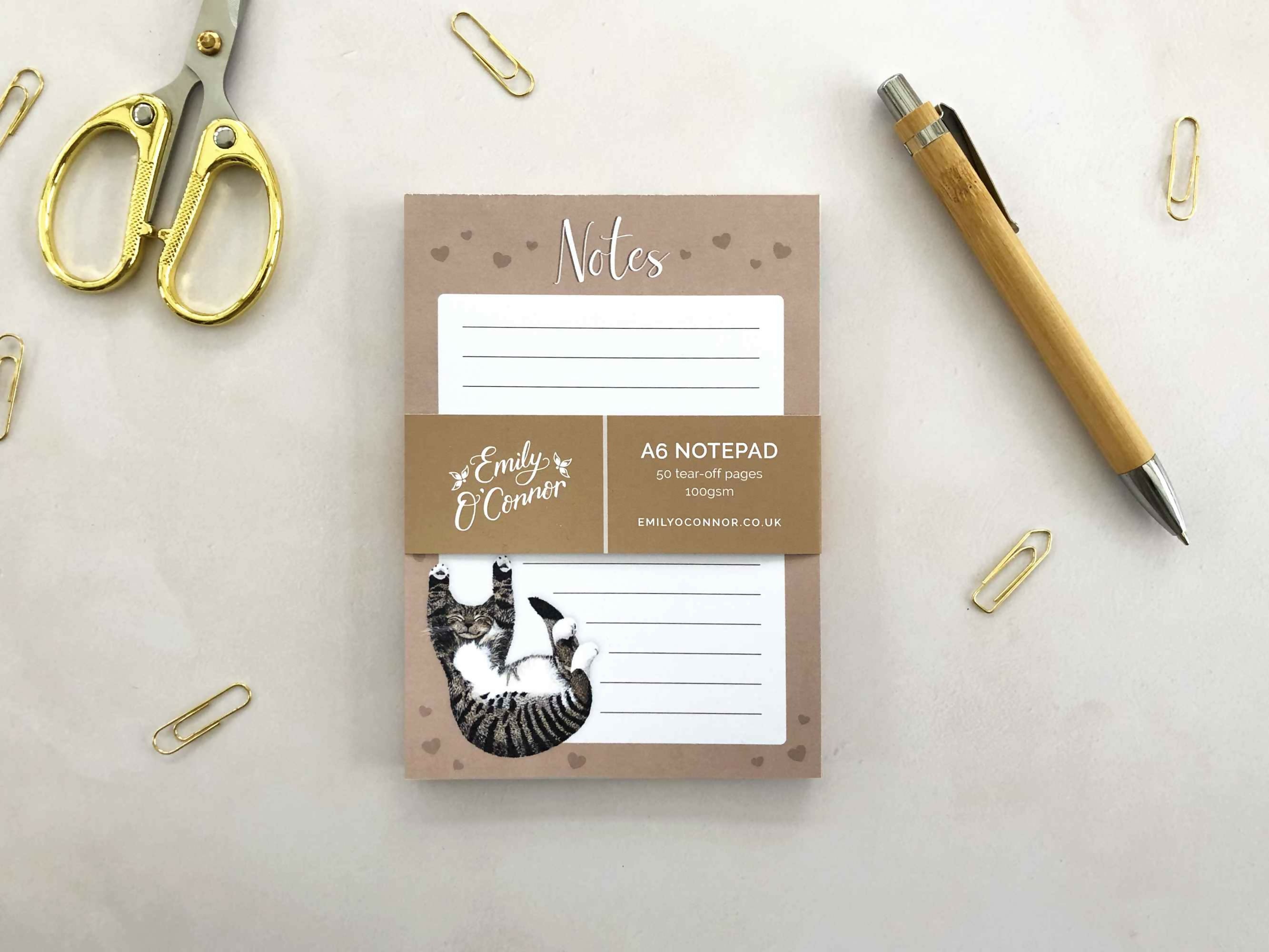 Tabby Cat A6 Notepad Brown