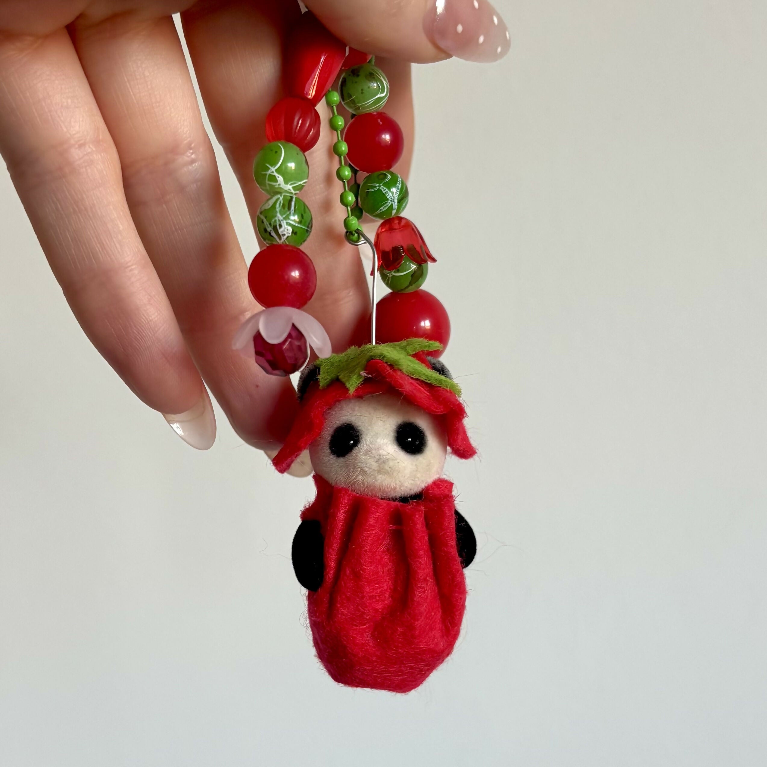 Tomato Panda Felt Keyring