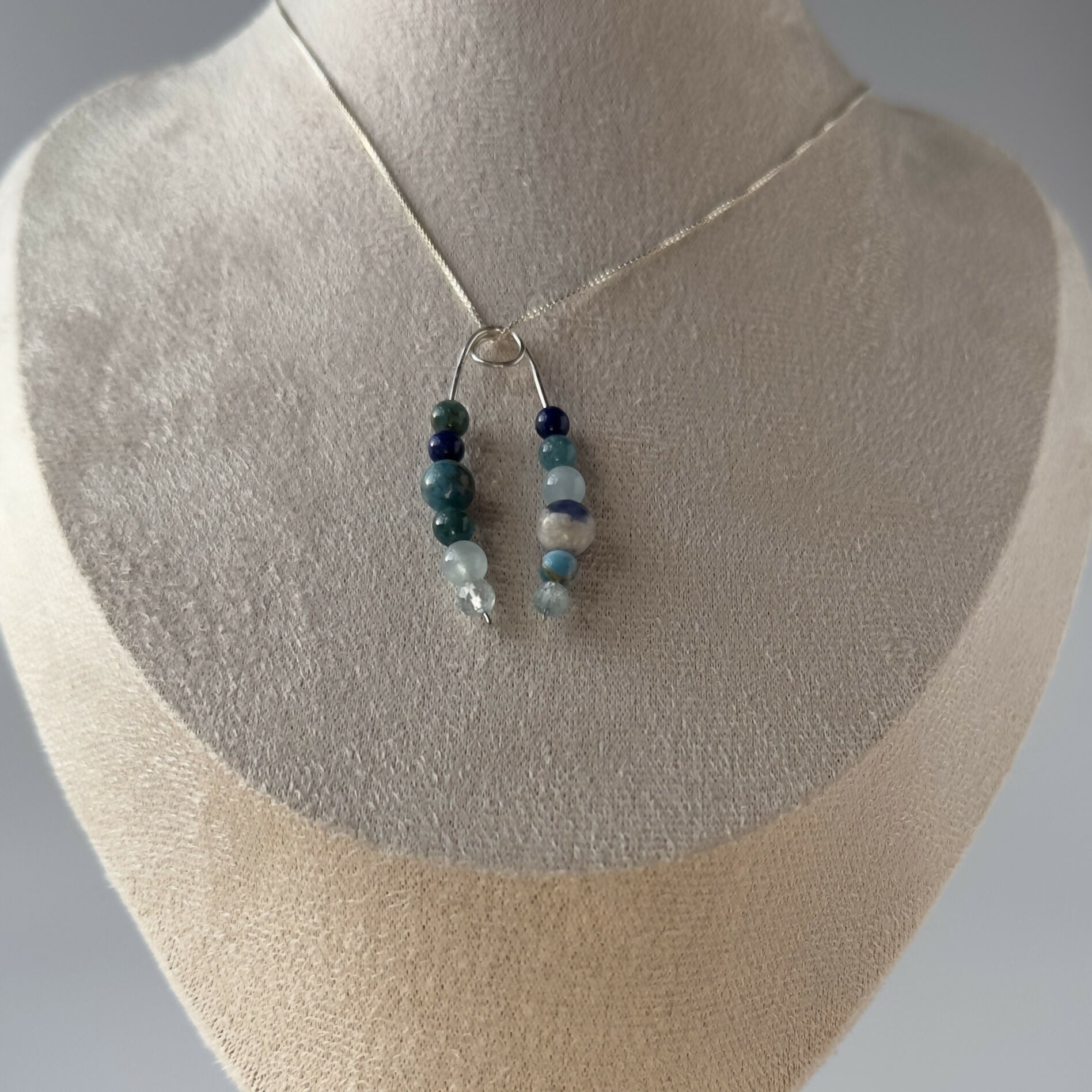 HEALING CRYSTAL & STERLING SILVER PENDANT WITH SLIDING BEADS TO HELP BALANCE YOUR THROAT CHAKRA