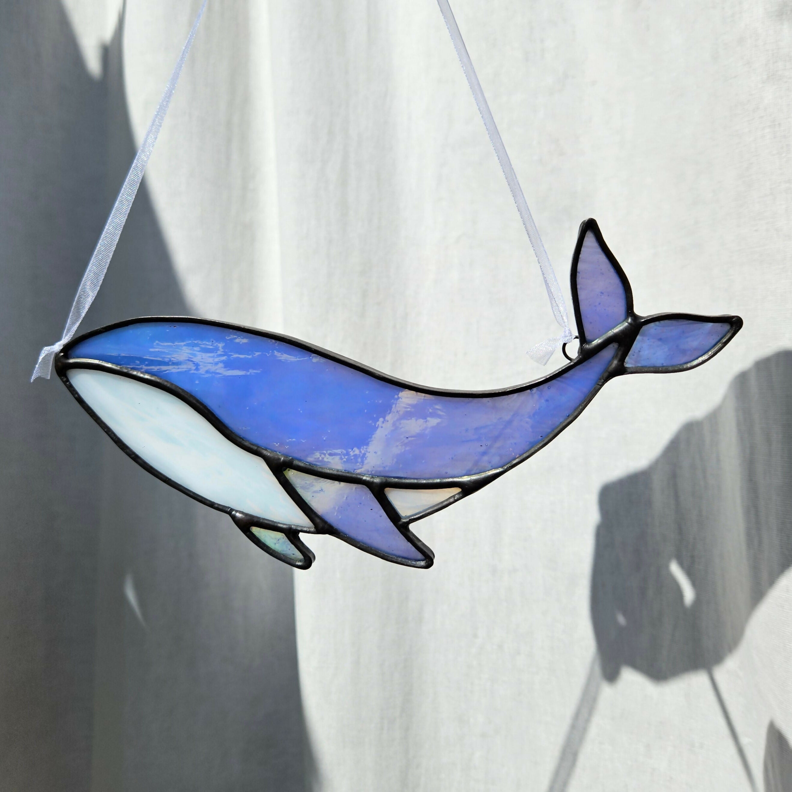 Iridescent Purple & White Whale Stained Glass Suncatcher