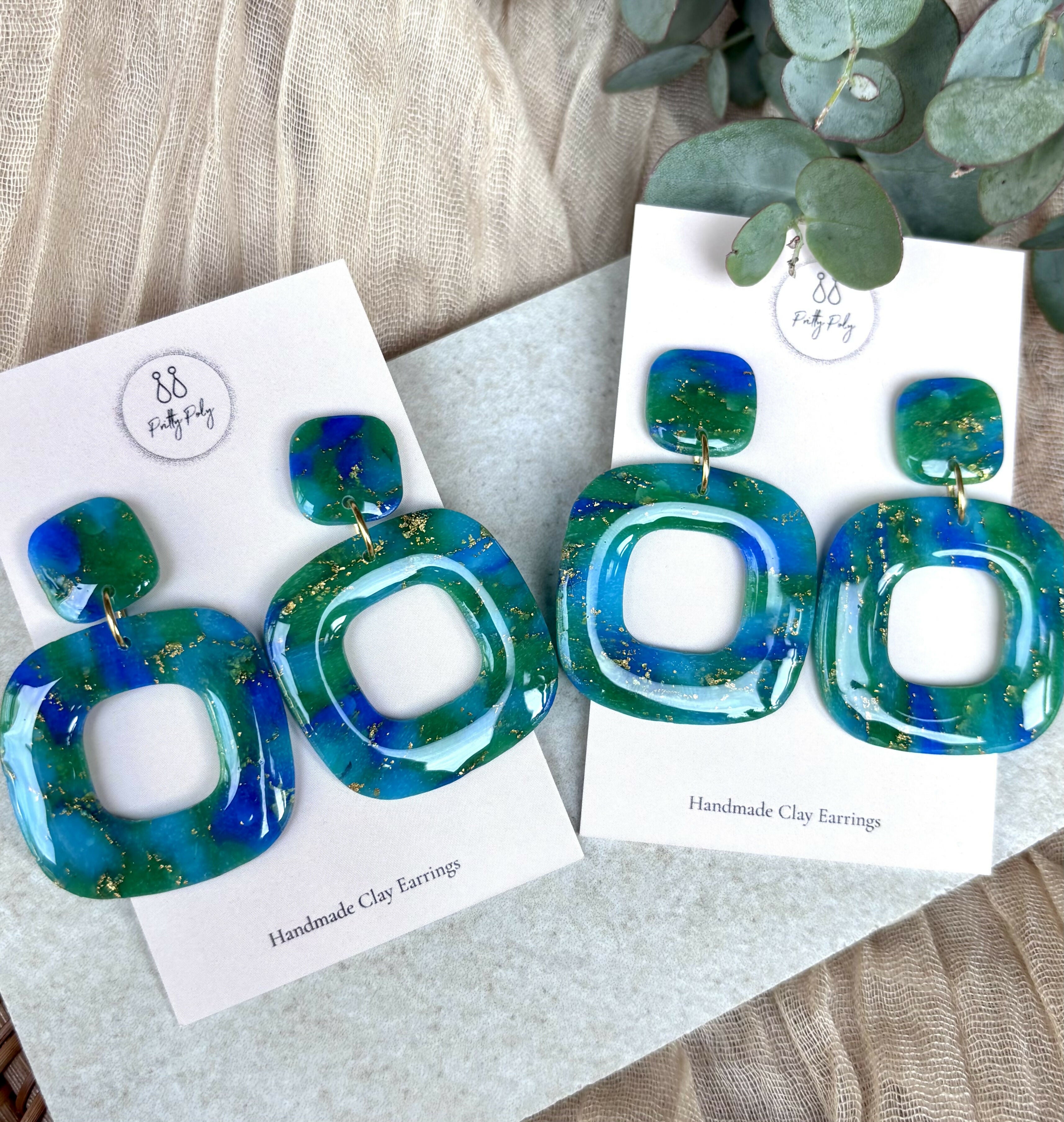 Ocean Dream Collection Square Polymer Clay Earrings
