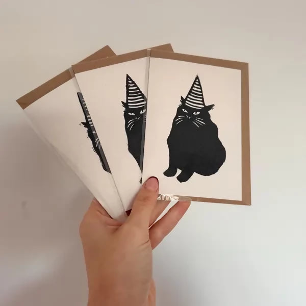 Lino Printed Greetings Card - Party Pooper