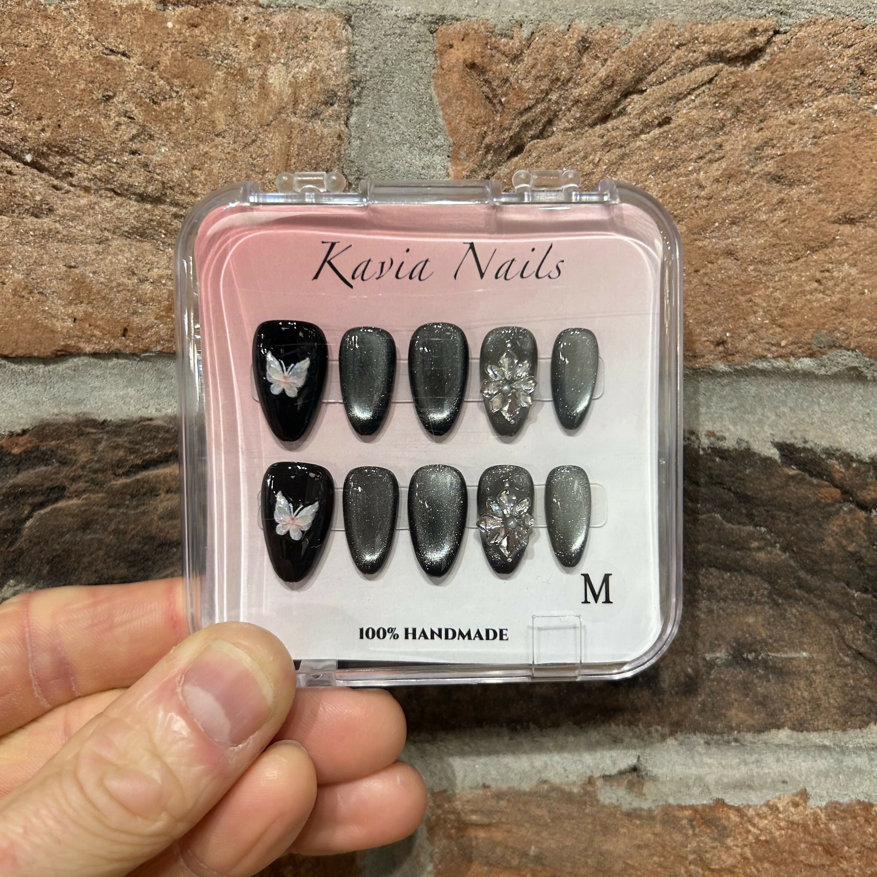 Snowflake Butterfly Black - Handmade Press On Nails