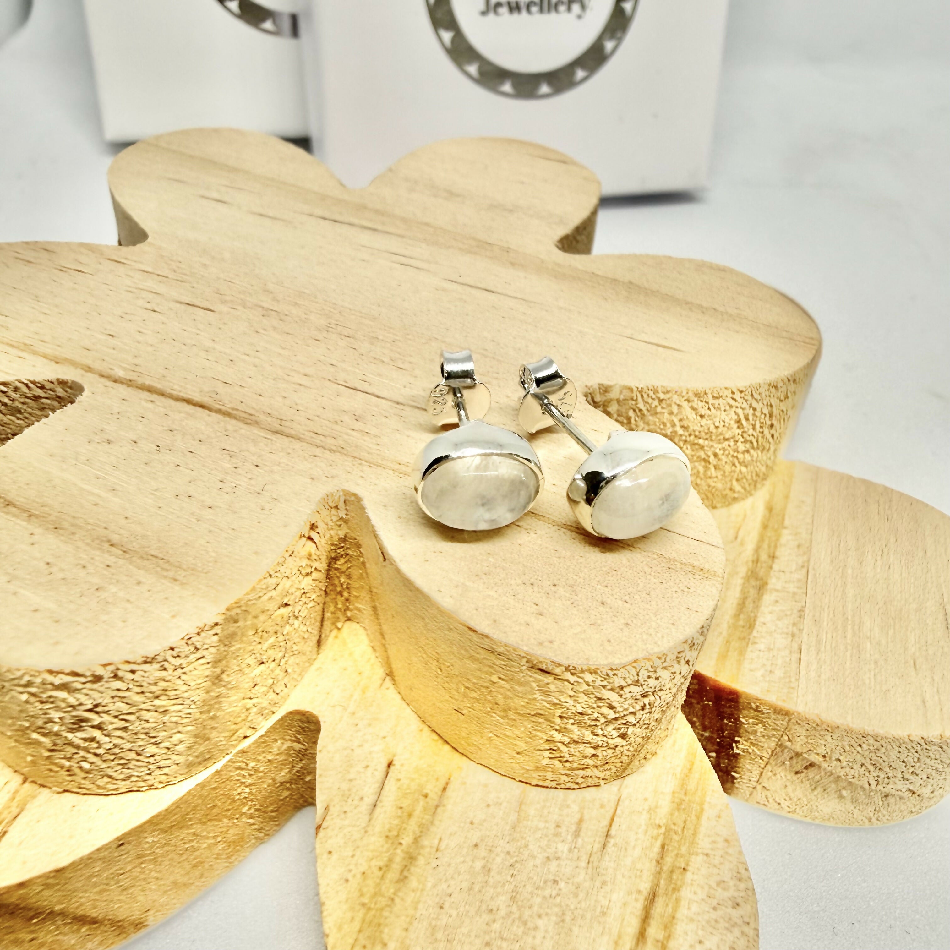 WHITE MOONSTONE STUD EARRINGS