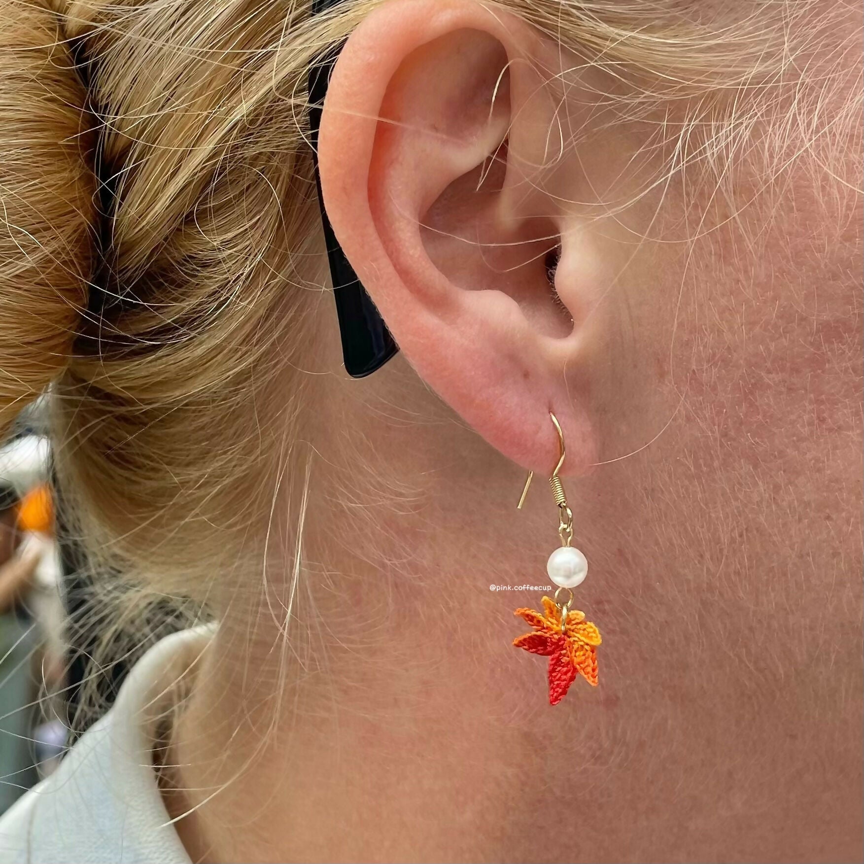 Micro Crochet Maple Leaf Drop and Dangle Earrings