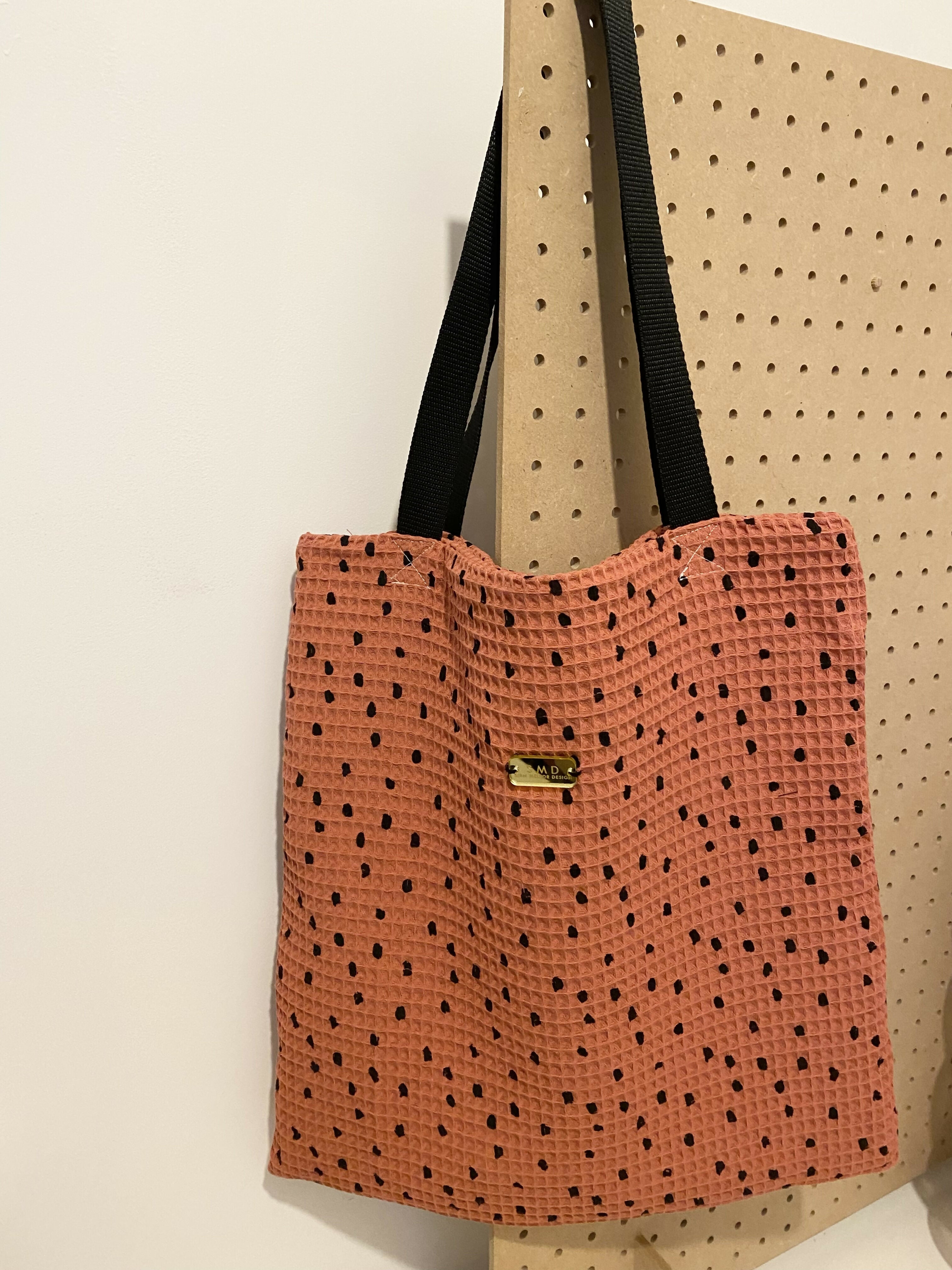 Pink spotty waffle tote bag