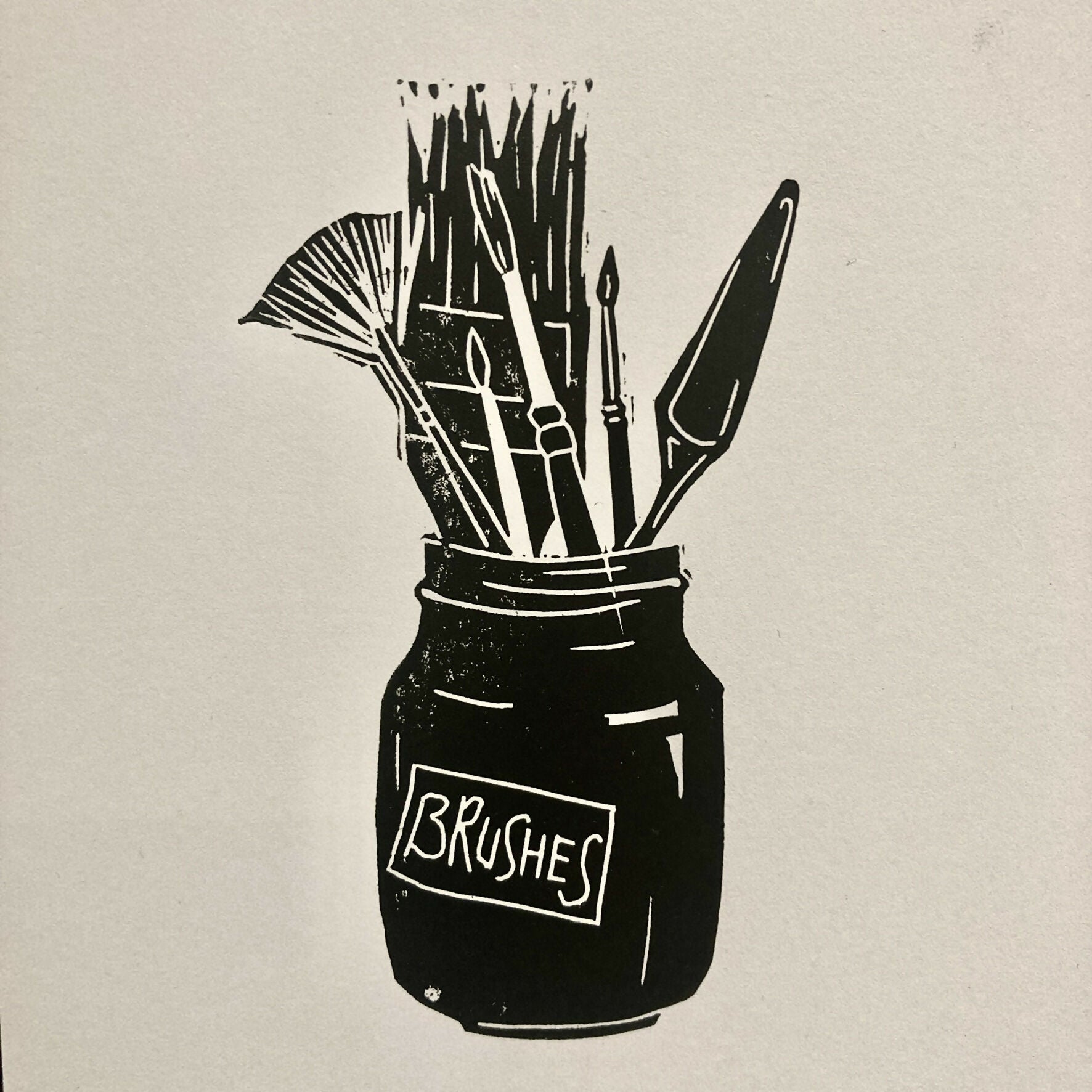Paint Brushes - 5x7 Hand Carved Lino Print On Card