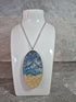 Unique Hand Crafted Double Sided Blue, Cyan, Ivory and Sand Large Oval Pendant - Wood and Resin
