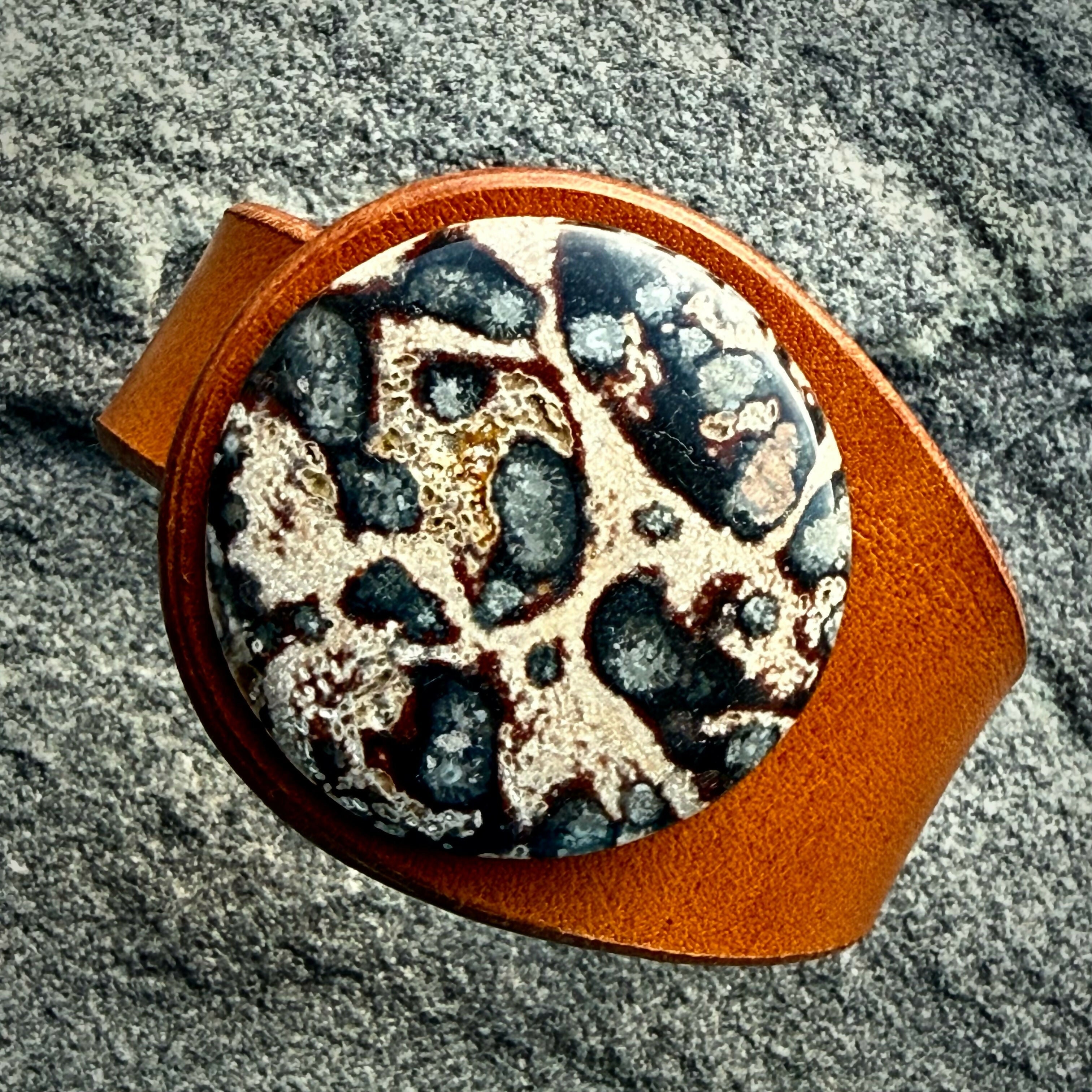 Handcrafted Natural Leather & Viper Jasper Gemstone Bracelet - Size S or M