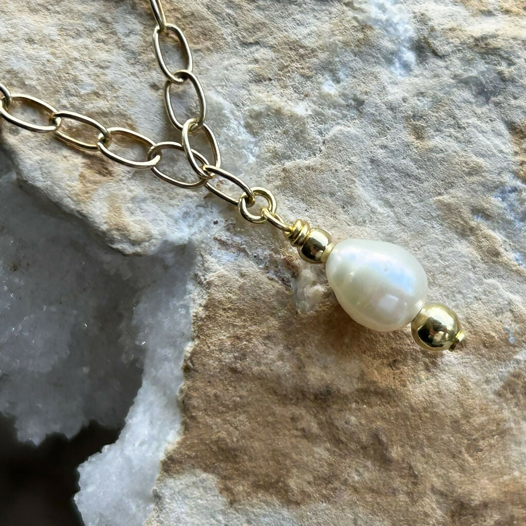 Handmade Gold Vermeil Fresh Water Pearl Charm Bracelet