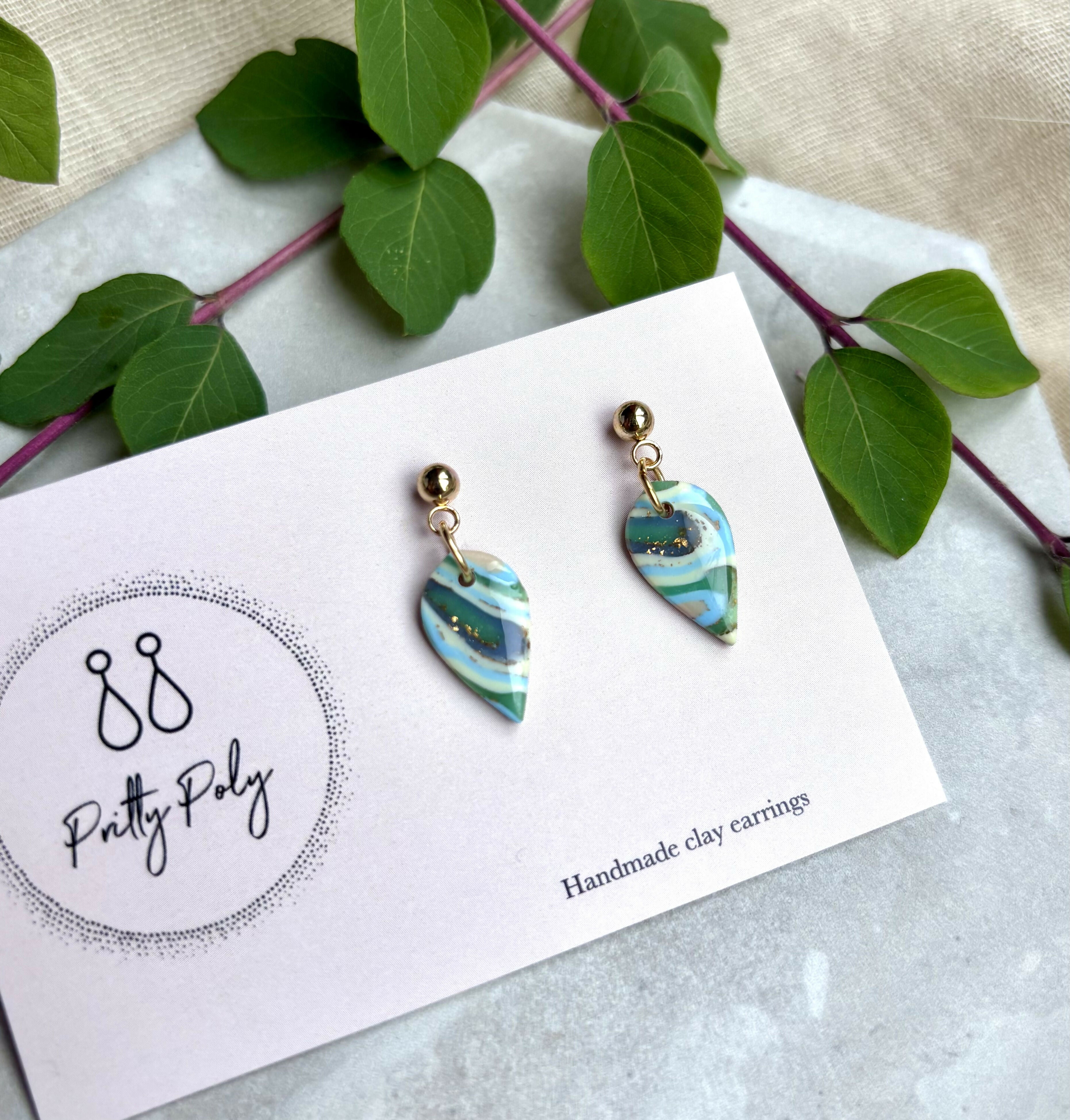Aqua Collection - Teardrop Polymer Clay Earrings