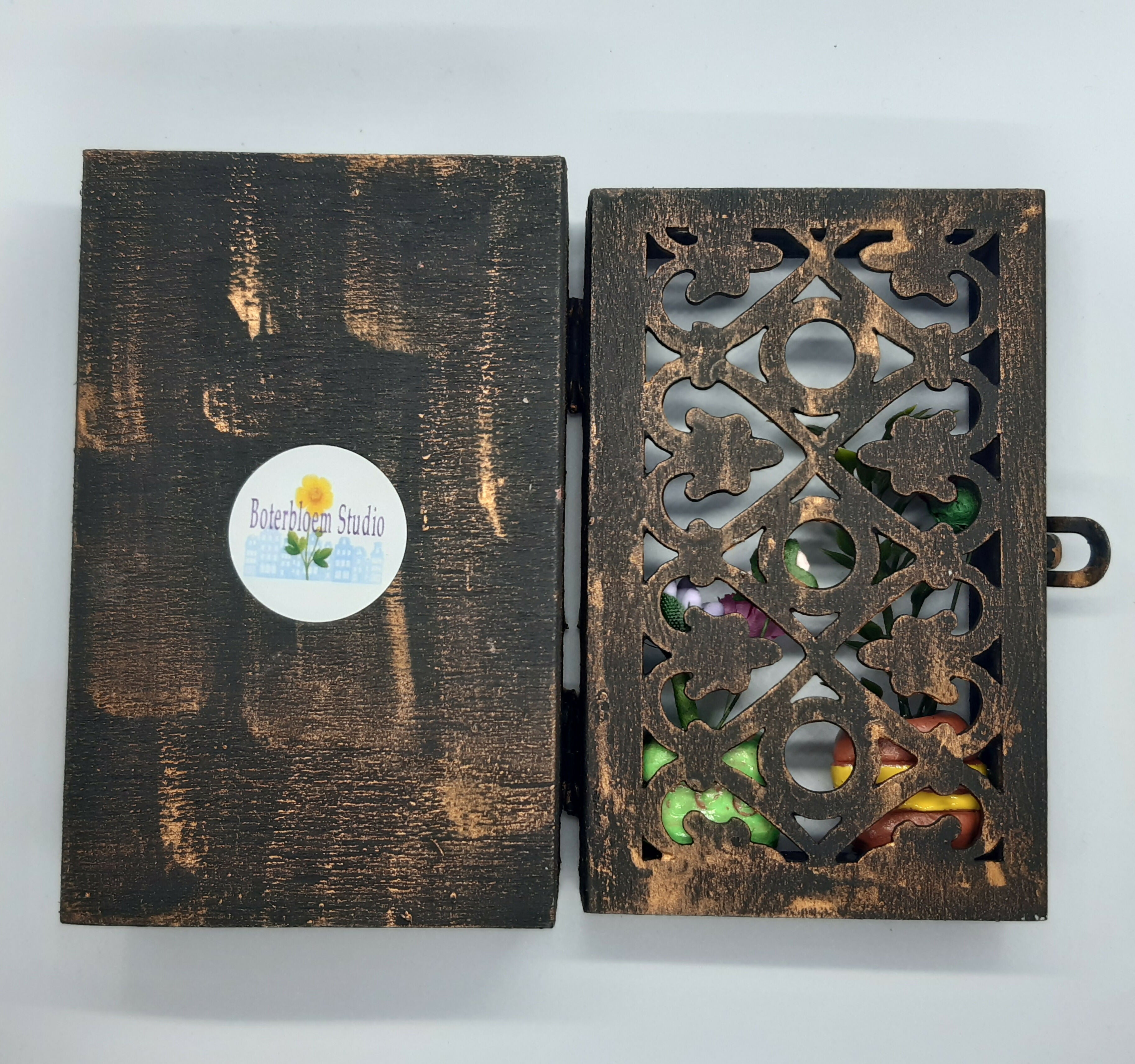 Bookcase Diorama Clay Trinket Filled Wooden Box