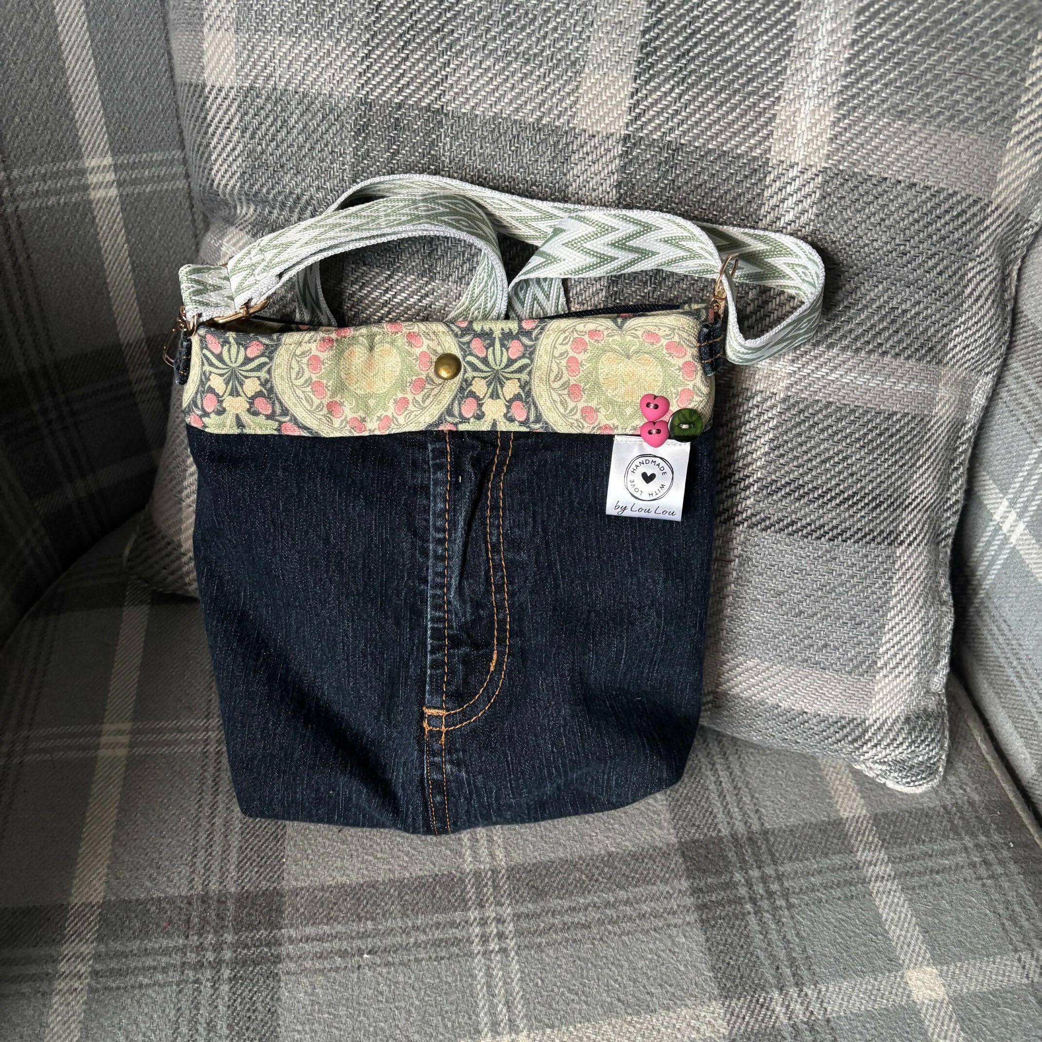 Unique Handcrafted Denim Bag Handbag Made From Upcycled Jeans With Contrast Lining