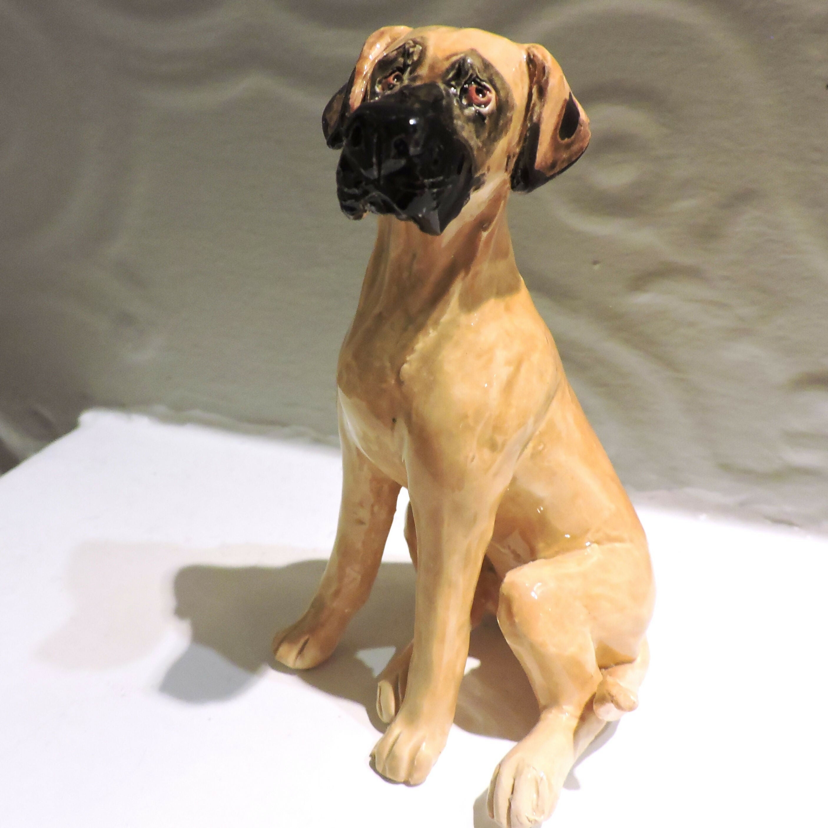 Ceramic Great dane dog sculpture, Fawn