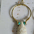 White Howlite Hoop Earrings; Hammered Brass Wire Boho Crystal Turquoise Thai Earrings