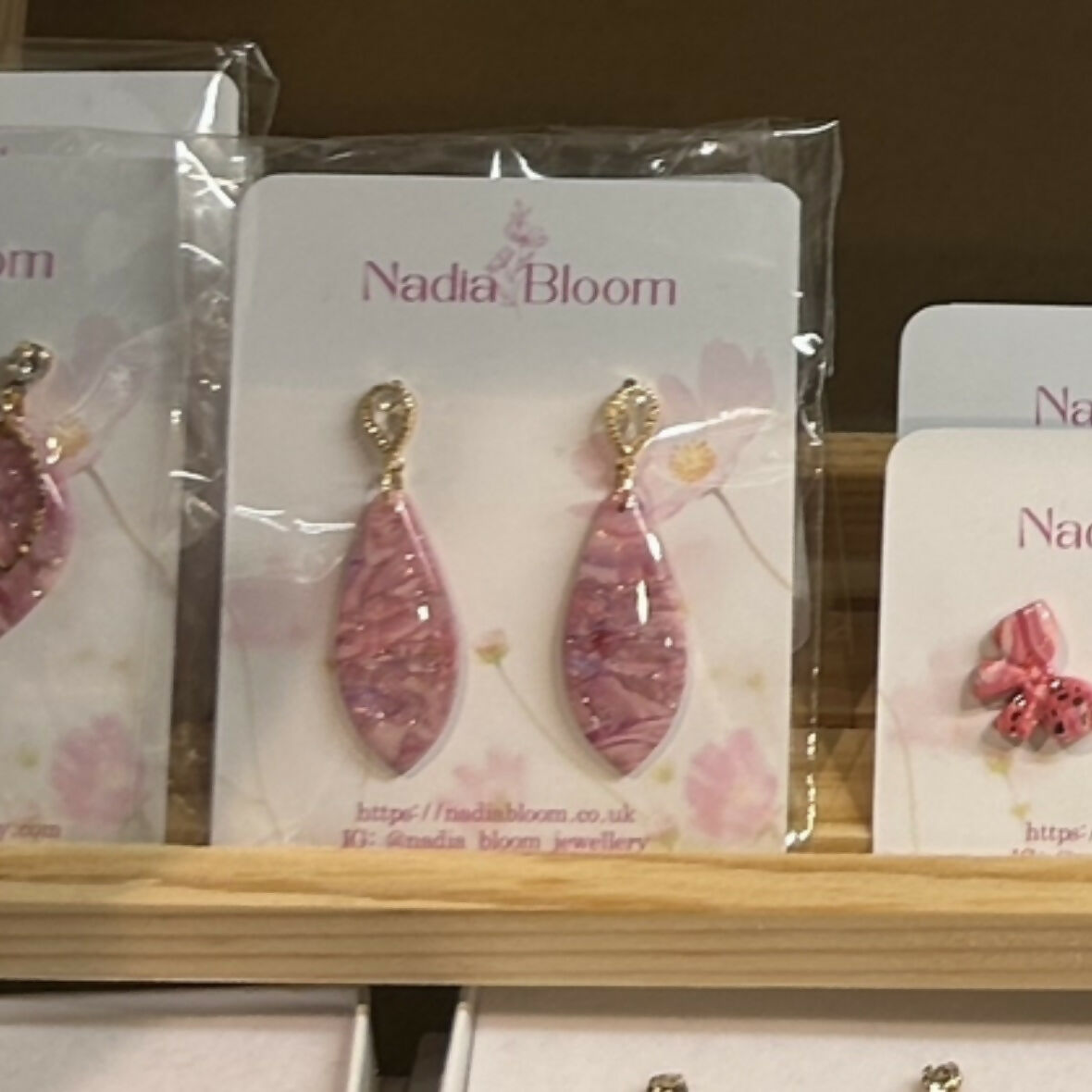 Long Pink Marble Pattern Earrings