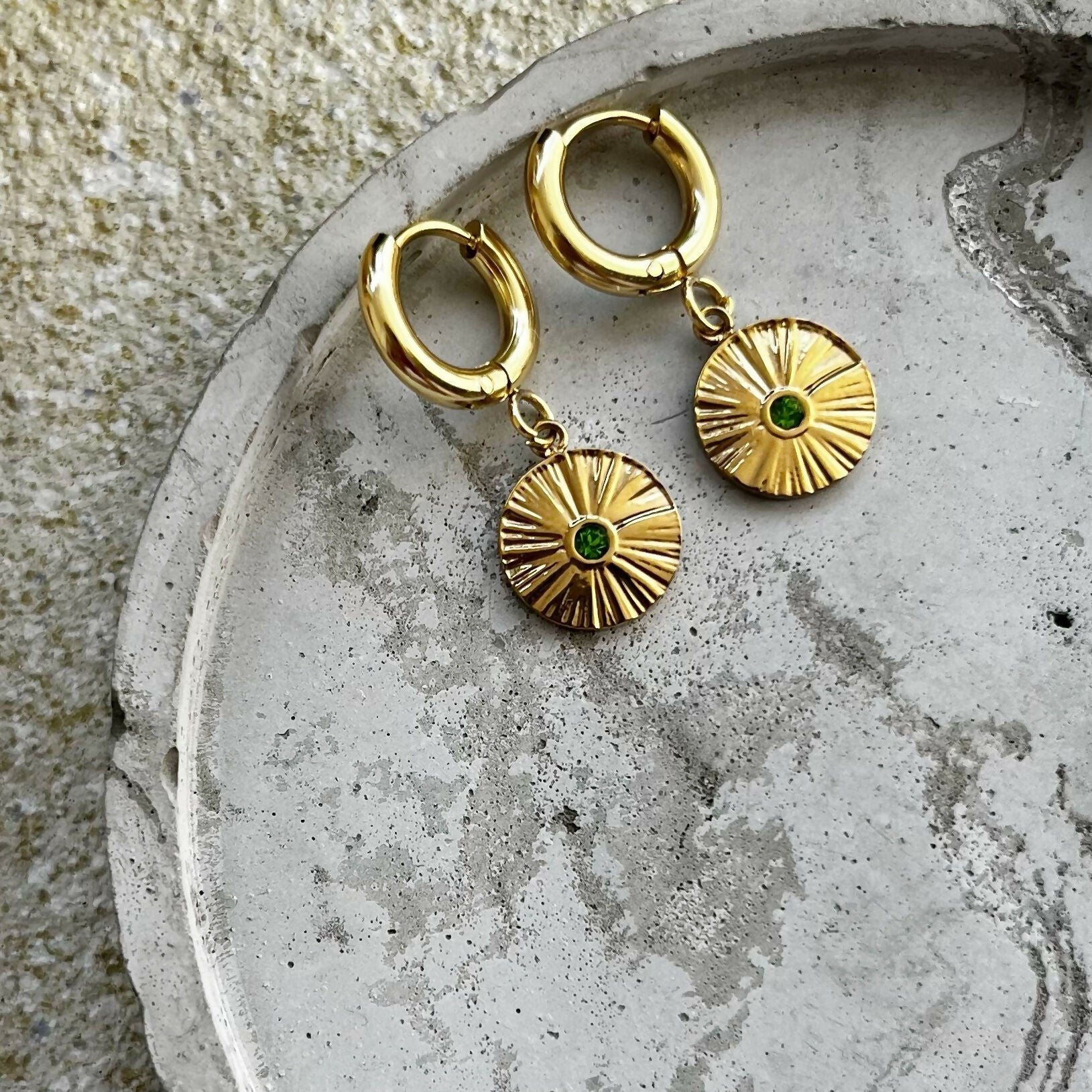 Emerald Green Disc Hoops