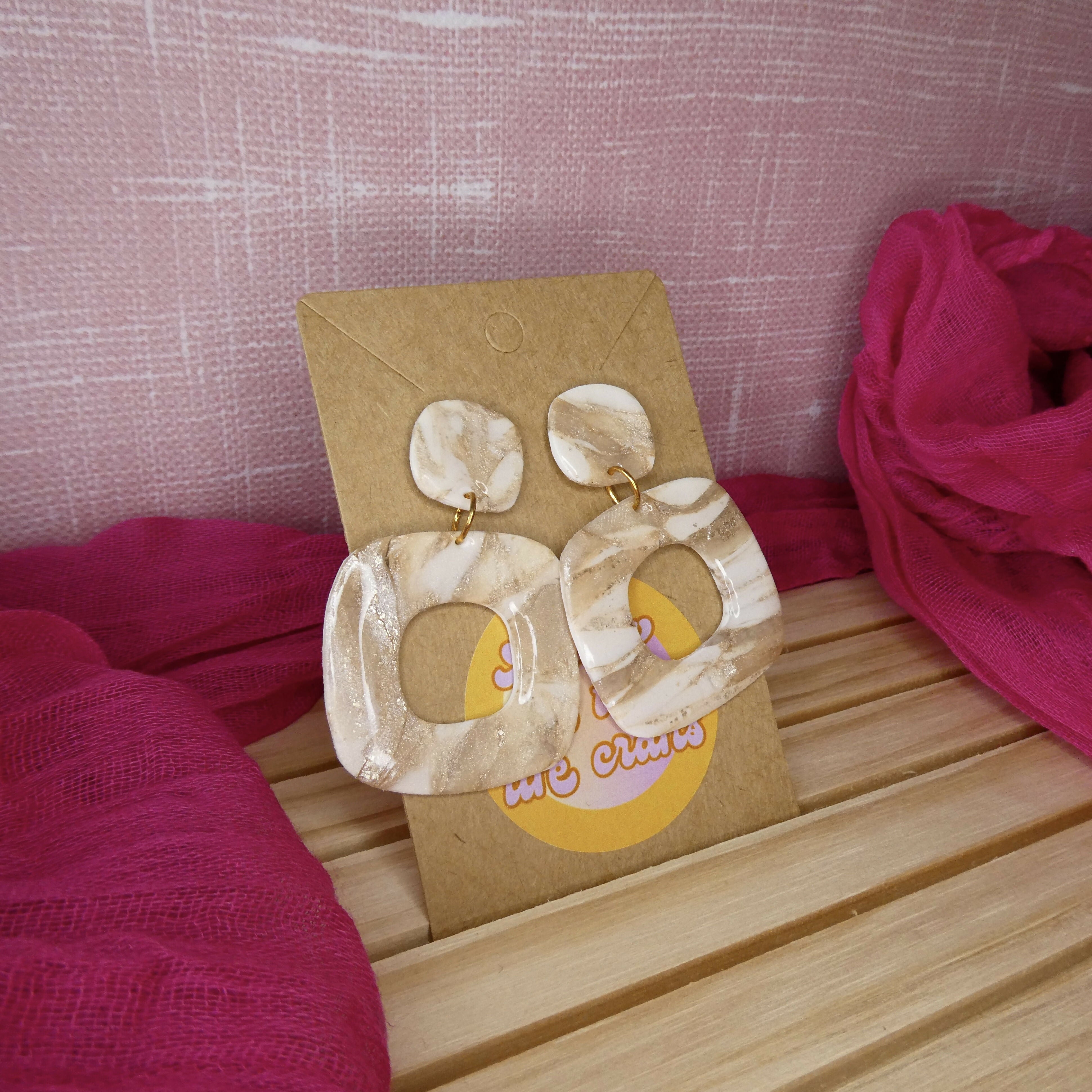 White And Gold Mosaic Square Polymer Clay Earrings