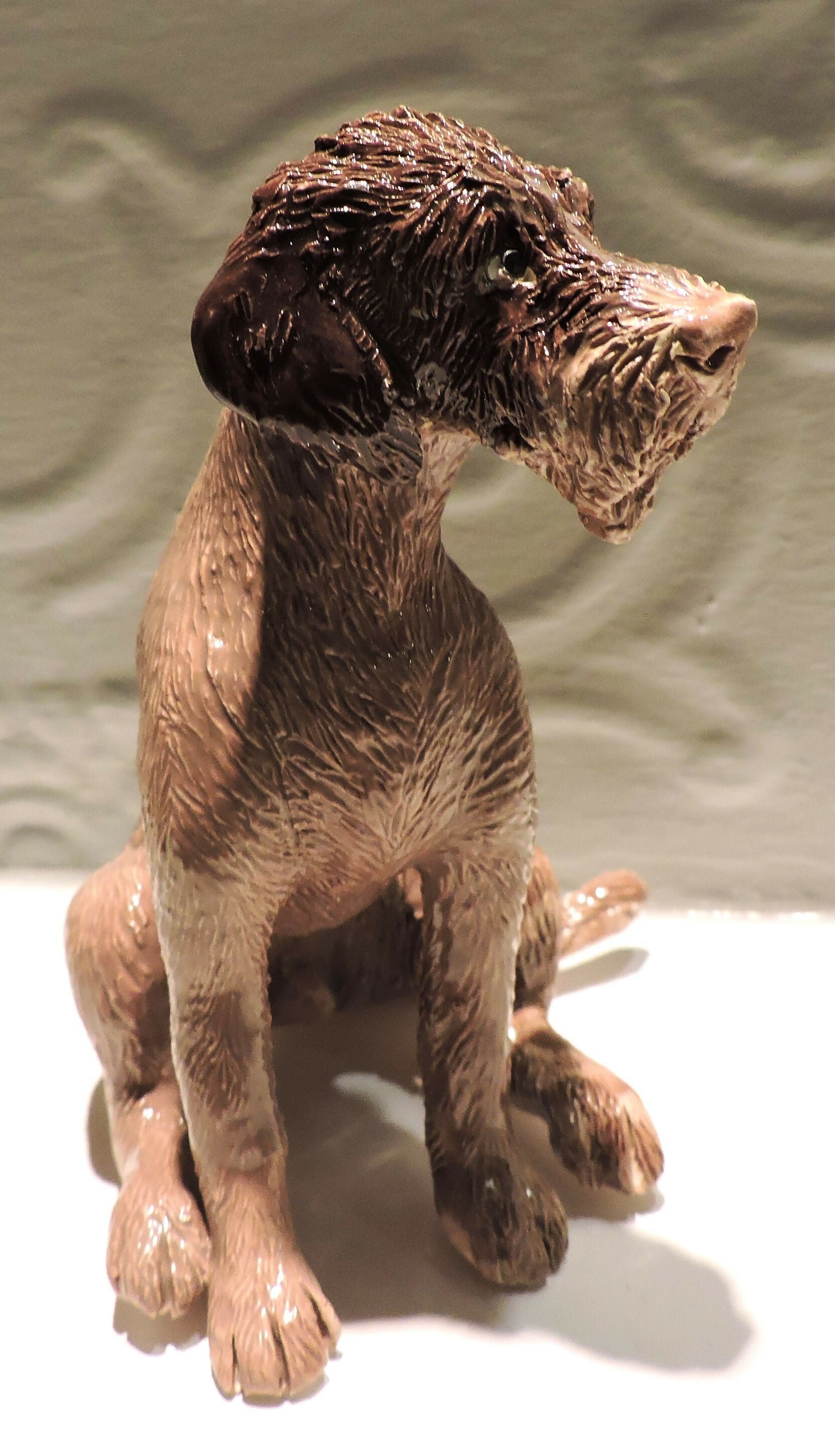 Ceramic German wirehaired pointer dog sculpture