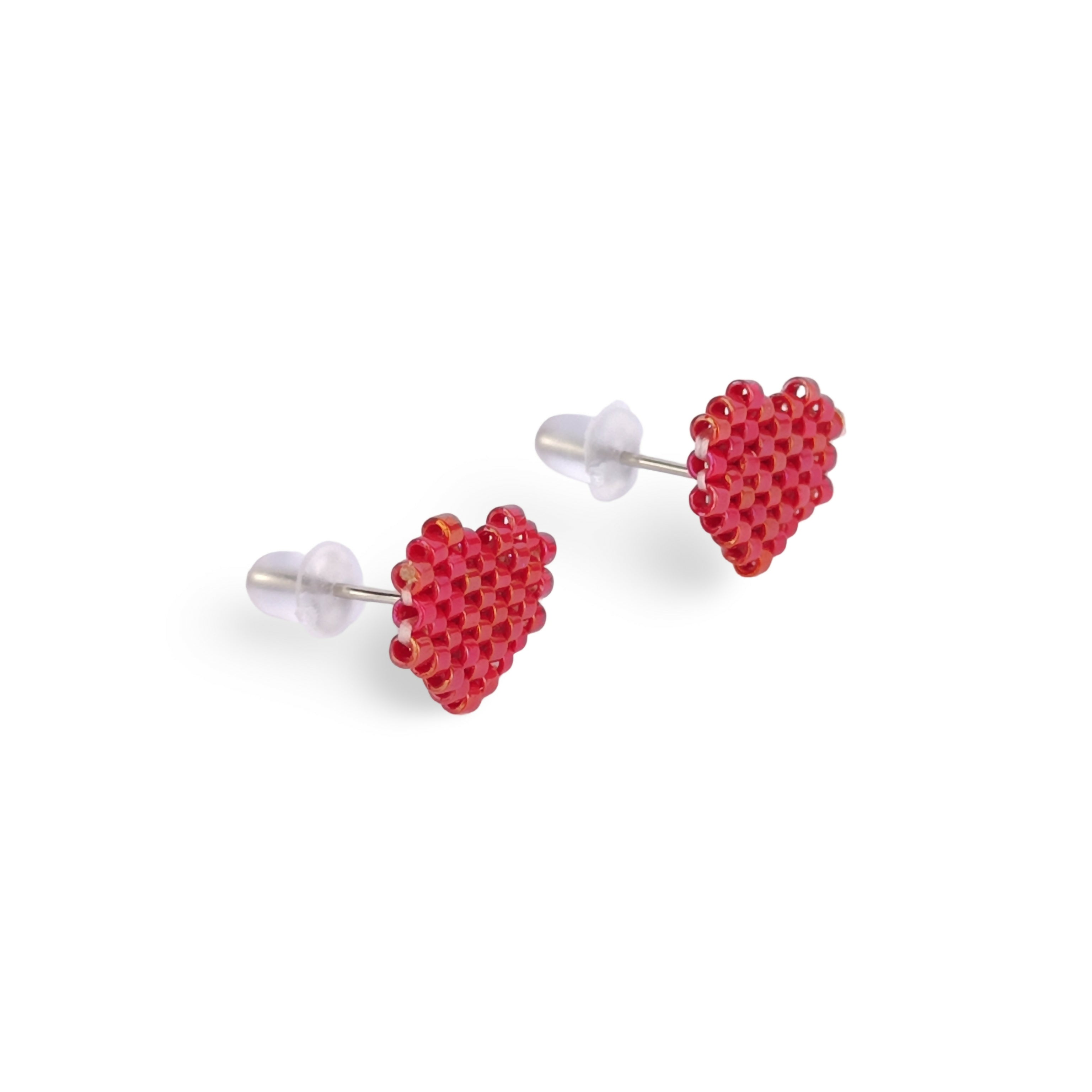 Handwoven Beaded Stud Earrings - Hearts