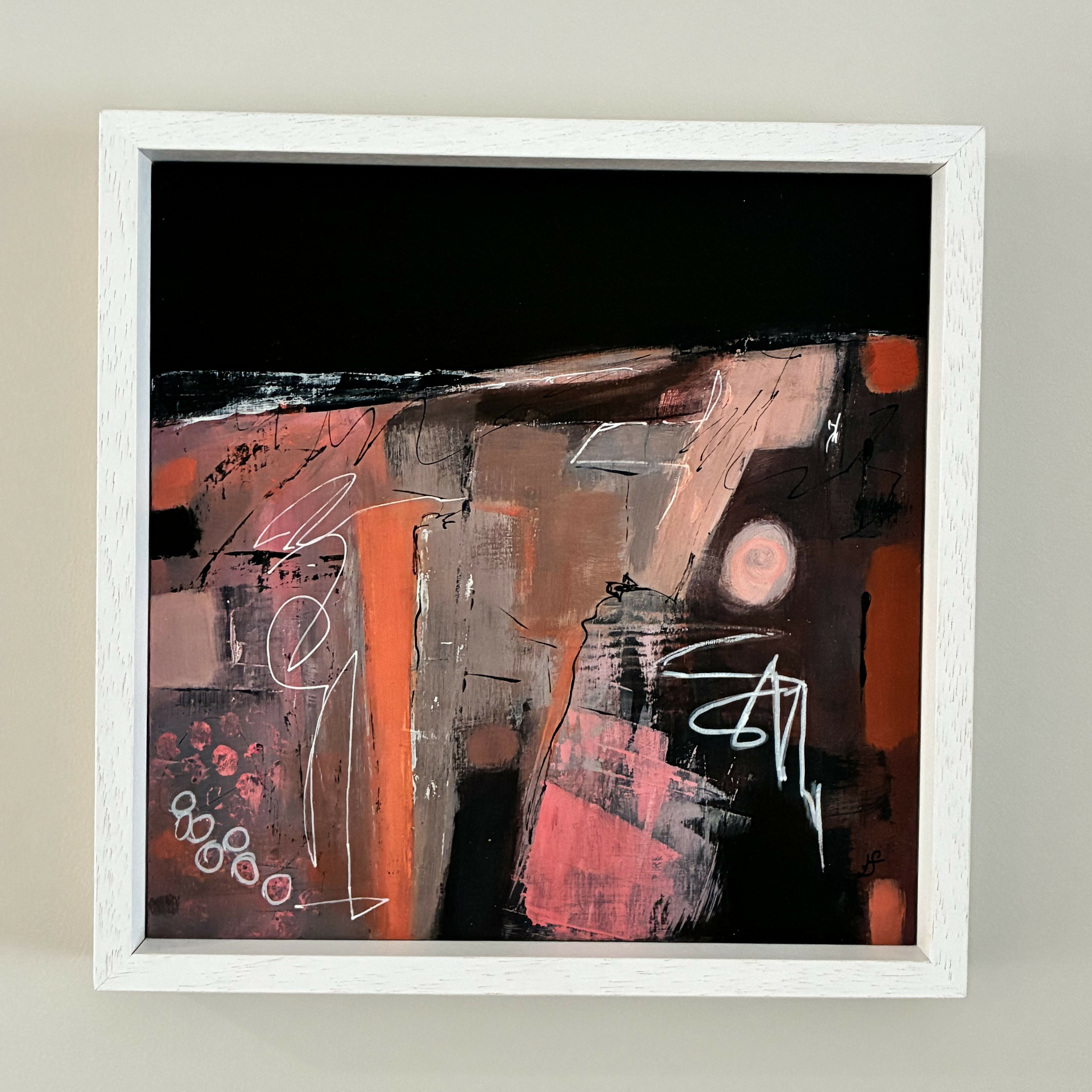 Abstract Landscape Acrylic Painting on wood panel in tray frame- 'Steppin Out'