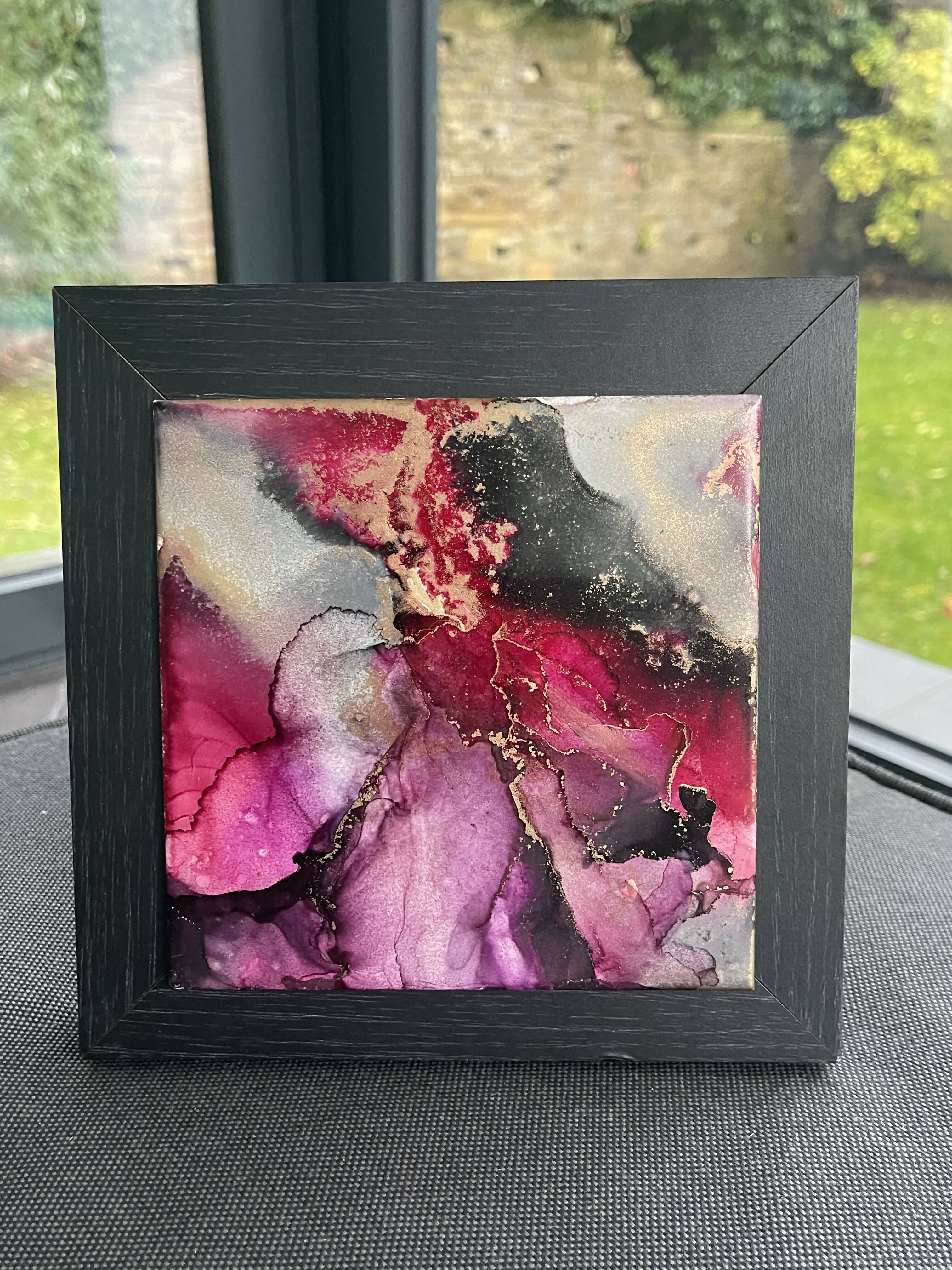 Red, Purple, Black and Gold Symphony - Original Ceramic Tile Painting