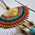 All-Seeing Eye Necklace; Turquoise Crystal Macramé Pendant With Handcrafted Brass Spiral Wire-Art