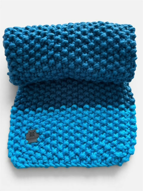 REGULAR LENGTH , WIDE, CHUNKY & STRETCHY SCARF - AZURE & PEACOCK BLUE