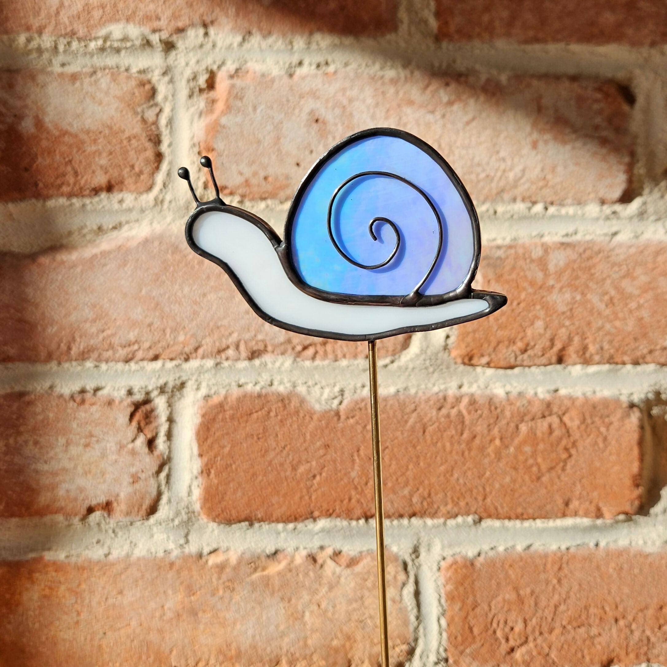 Iridescent Lilac Snail Stained Glass Plantstake