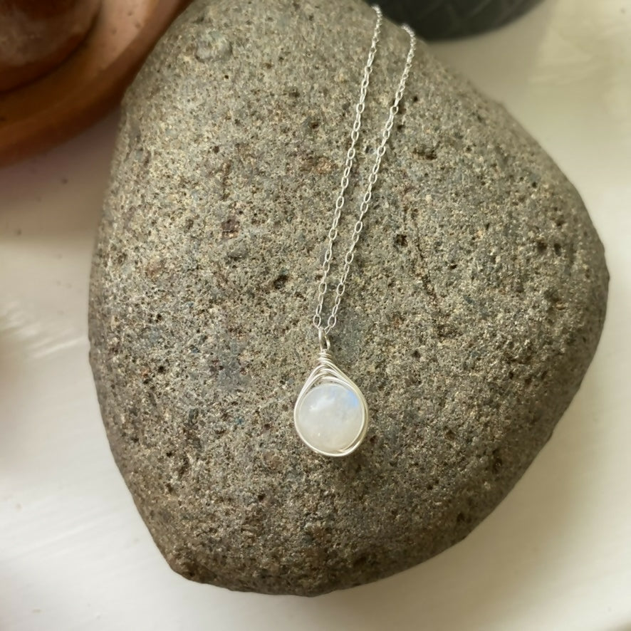 Moonstone Drop Necklace, Sterling Silver
