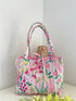 Quilted Tote Bag Pink Floral Design with Ribbon Closure Handmade in UK