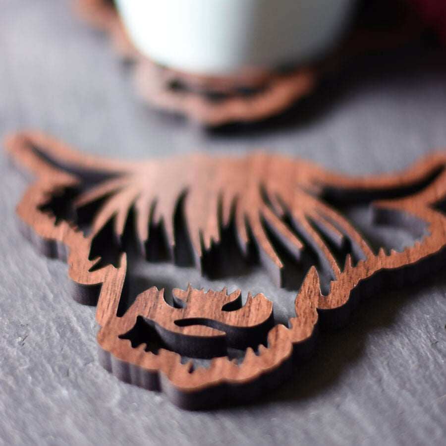 Highland Cow Laser Cut Wooden Coaster