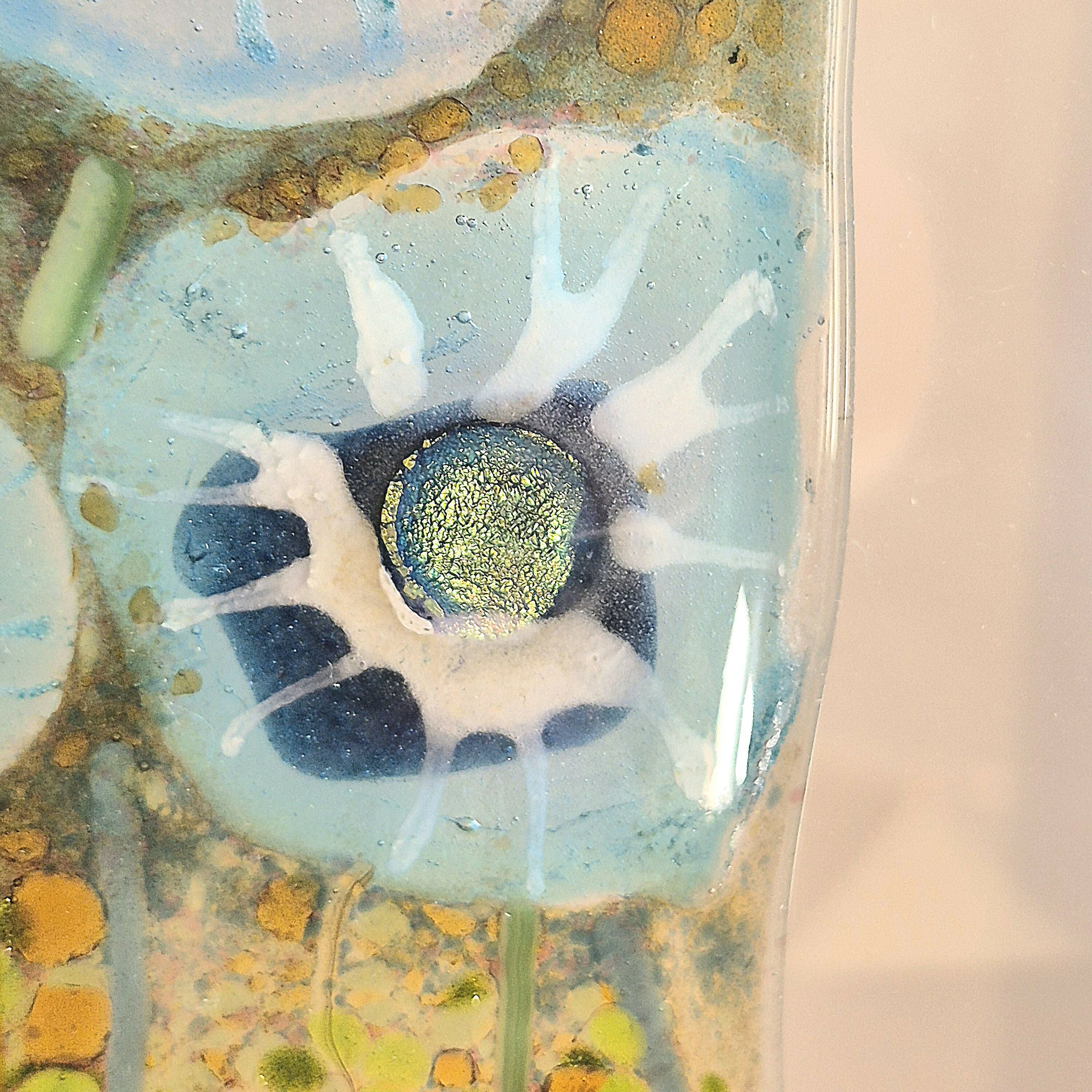 Fused Glass Blue Flower Deep Box Frame