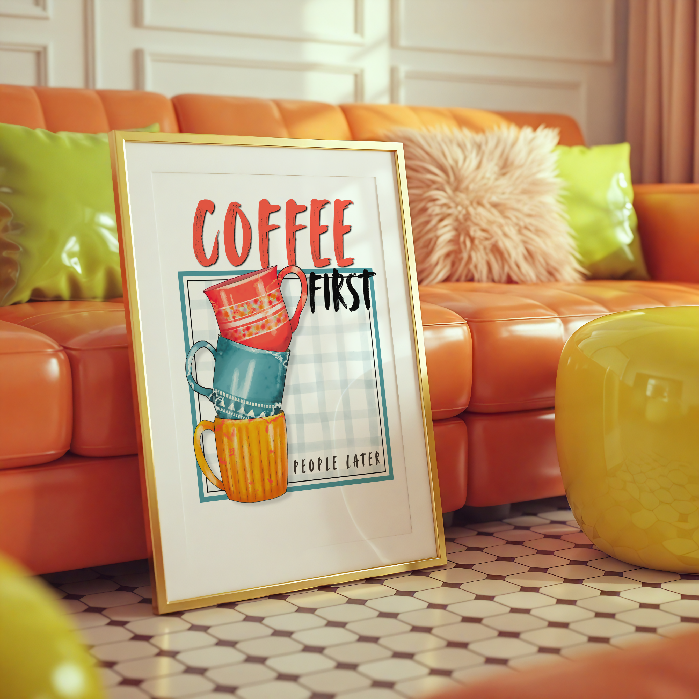 Funny Coffee Wall Art Print | Coffee First People Later Kitchen Poster