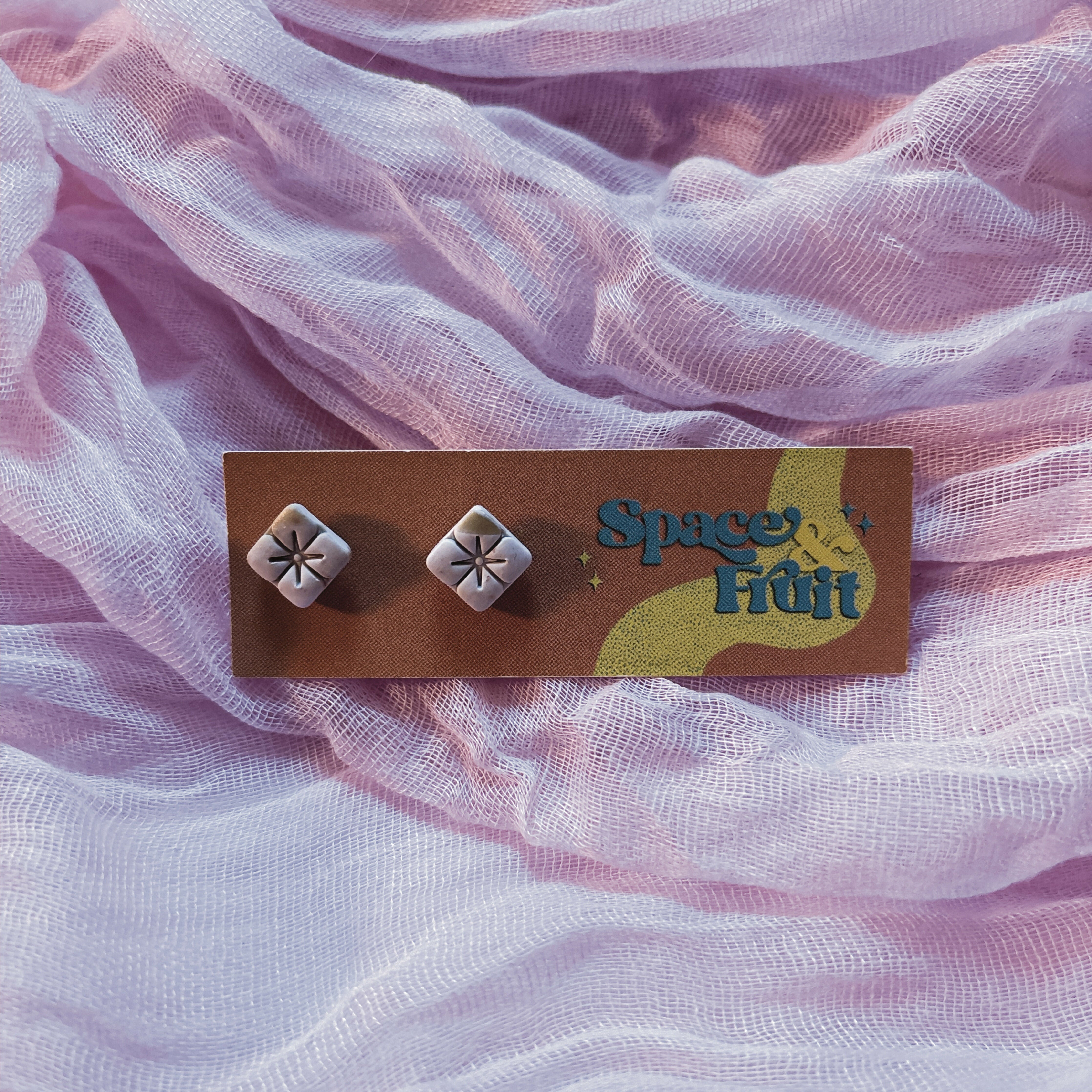 Embossed Star Square Polymer Clay Studs
