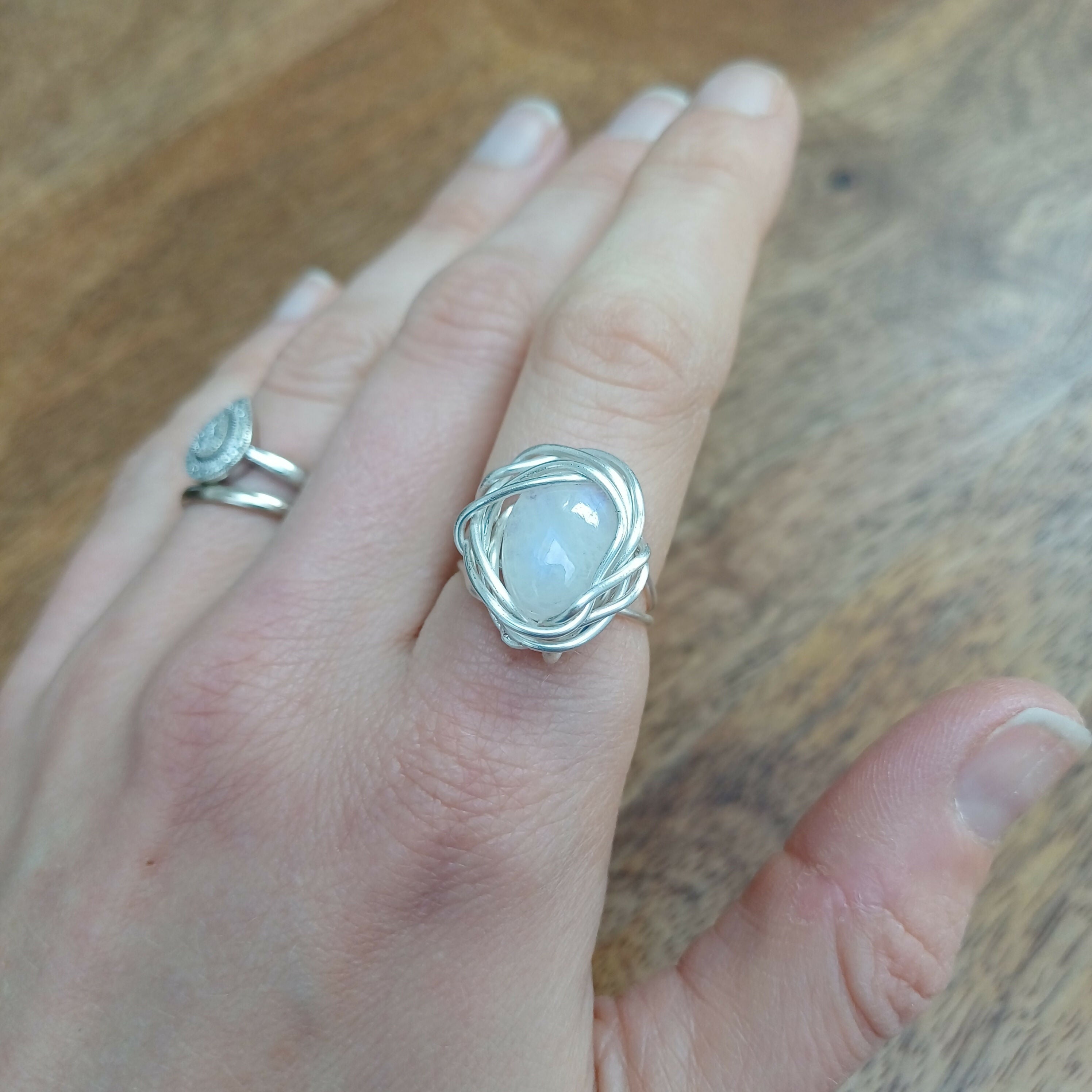 Moonstone Wire Wrapped Adjustable Ring