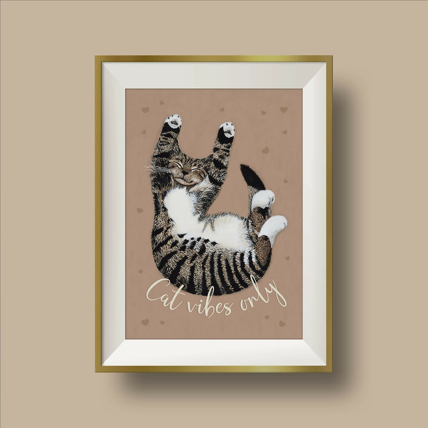 Tabby Cat Beige Art Print A4