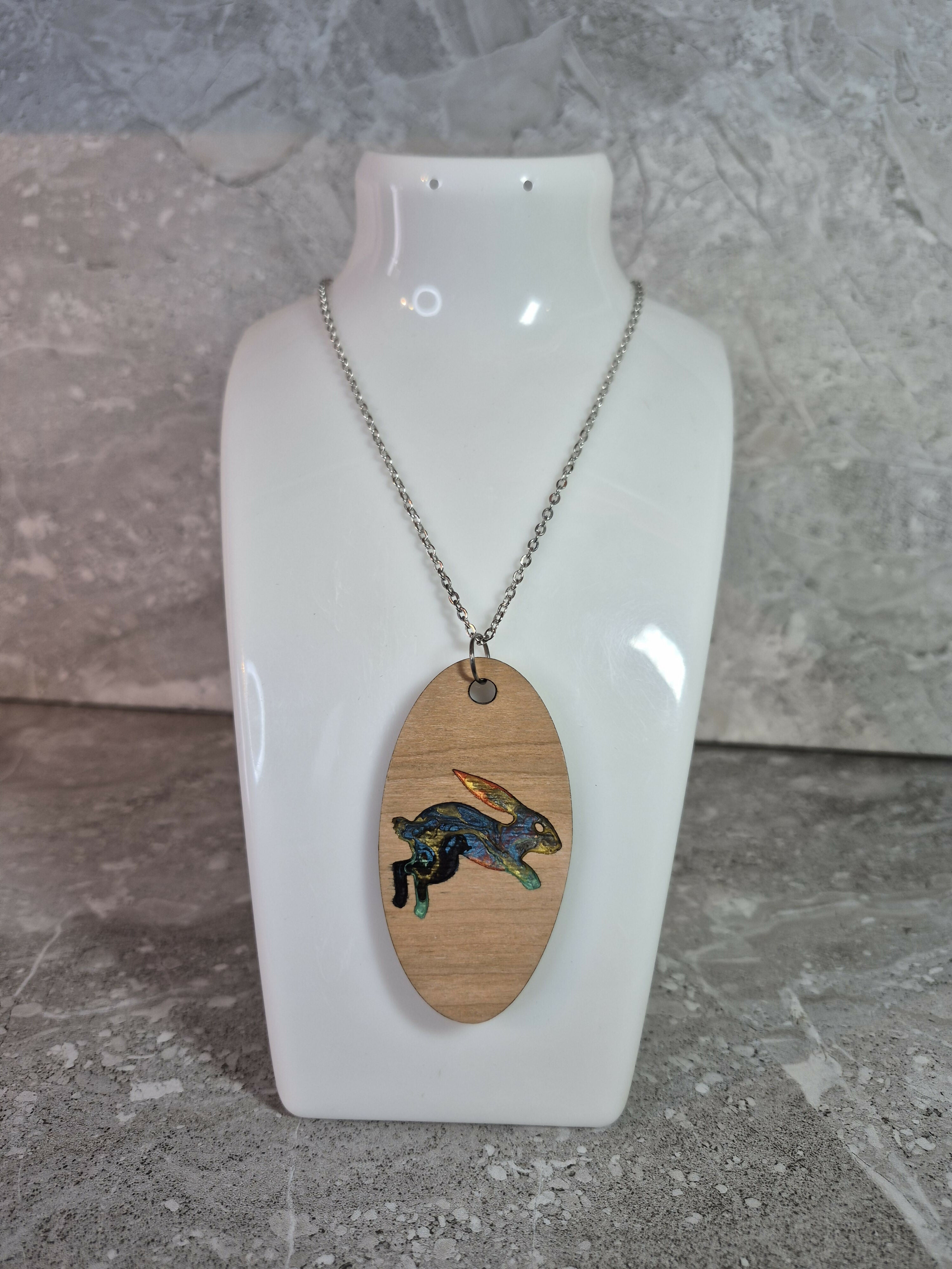 Unique Handcrafted Cherry Veneered Oval Wooden Pendant