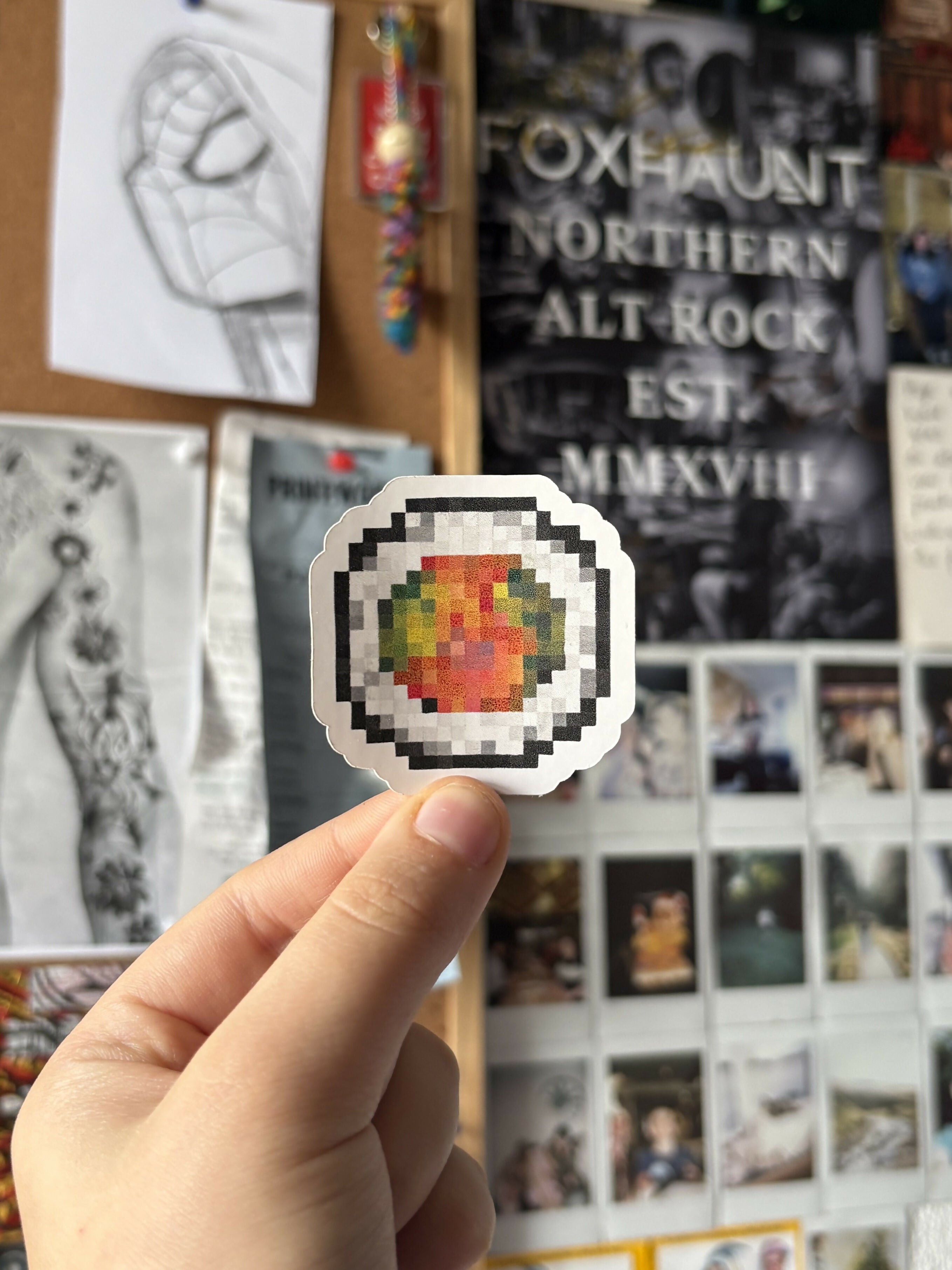Pixel Salmon Sushi Die-Cut Sticker