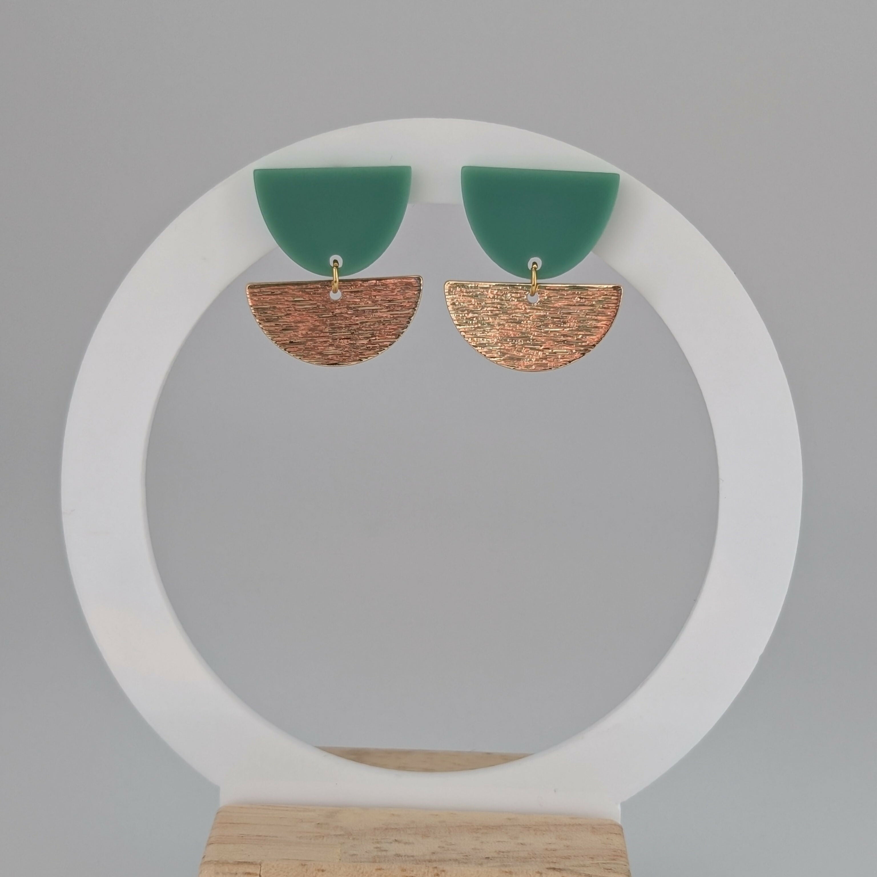 Mint Green Tulip Geometric Earrings in Gold or Silver