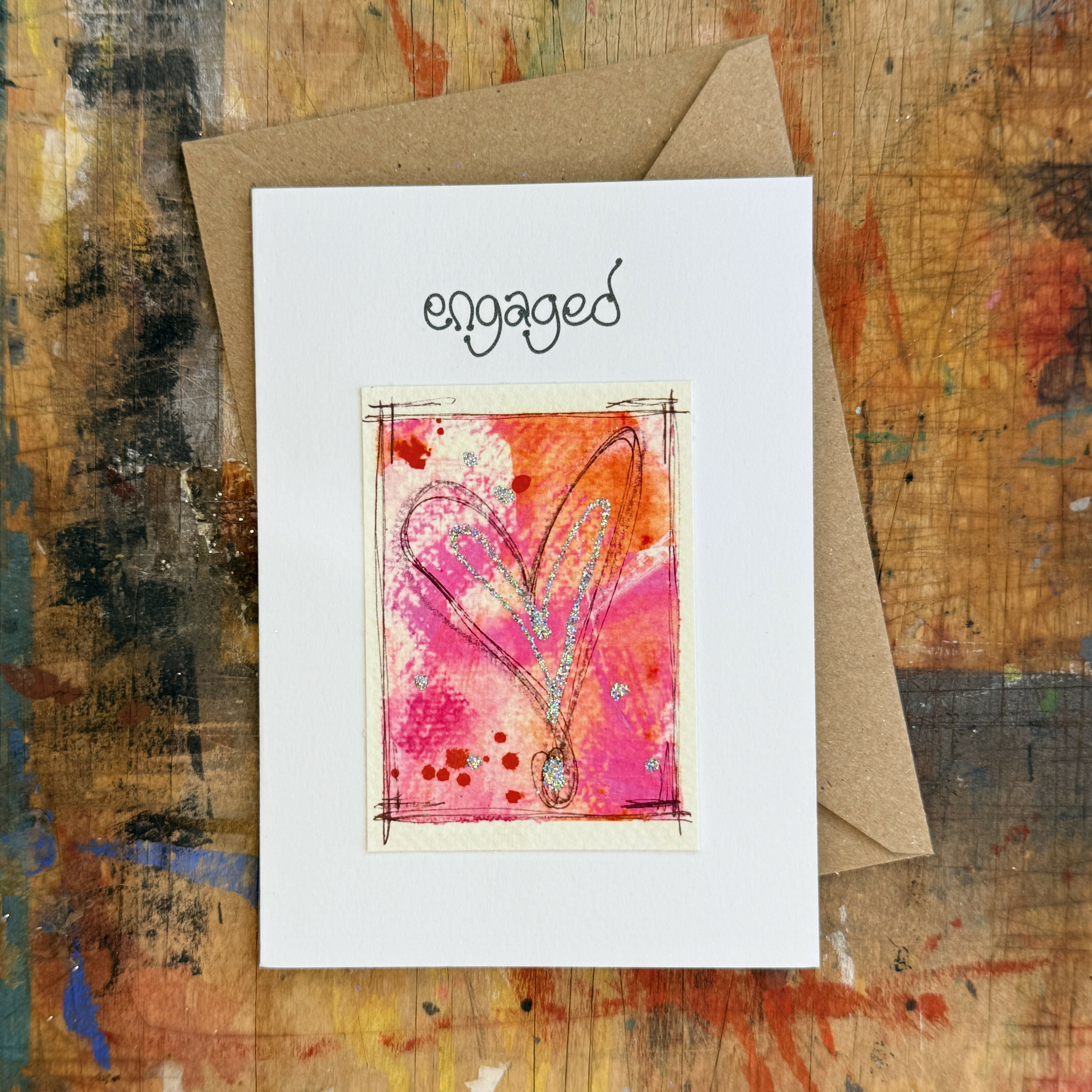 Abstract Sparkle Heart Engagement Card in Pink