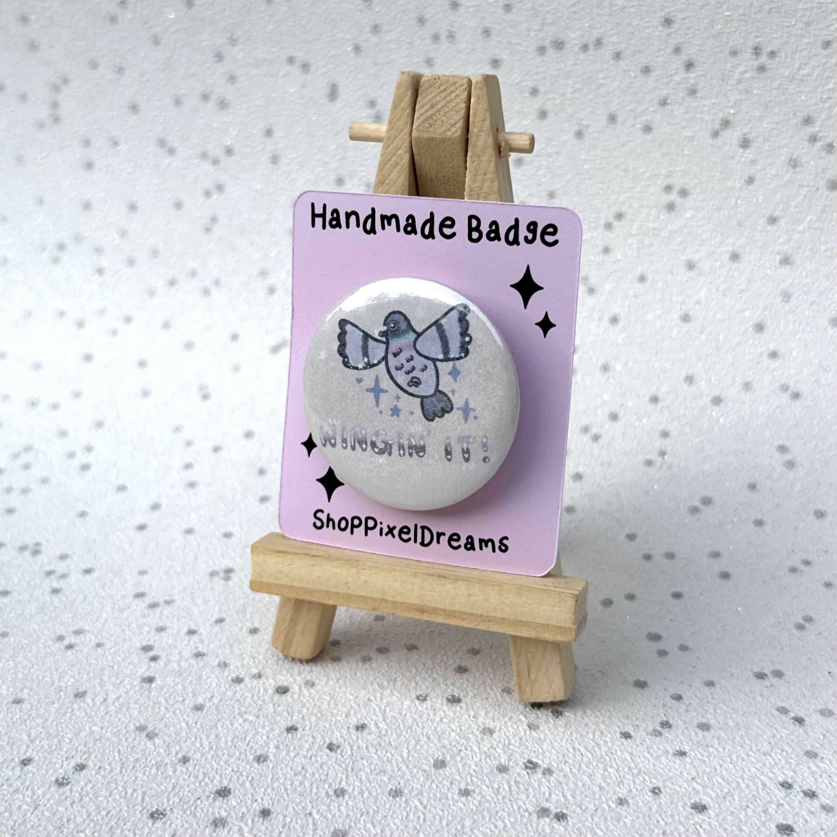 Winging It Pigeon Sparkly Holographic Pin Badge