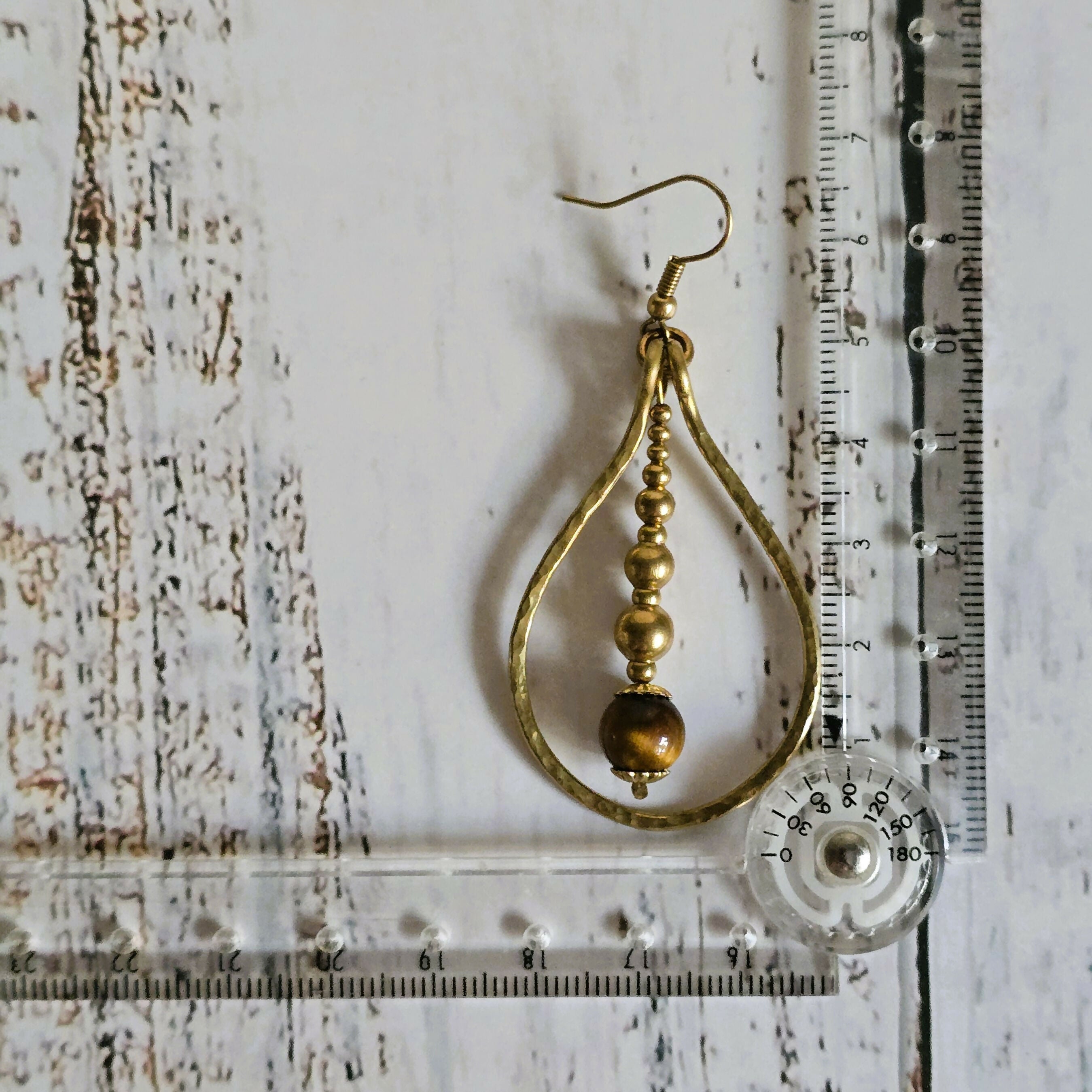 Tiger's Eye Raindrop Earrings; Gold Brass Wire Teardrop Crystal Boho Earrings