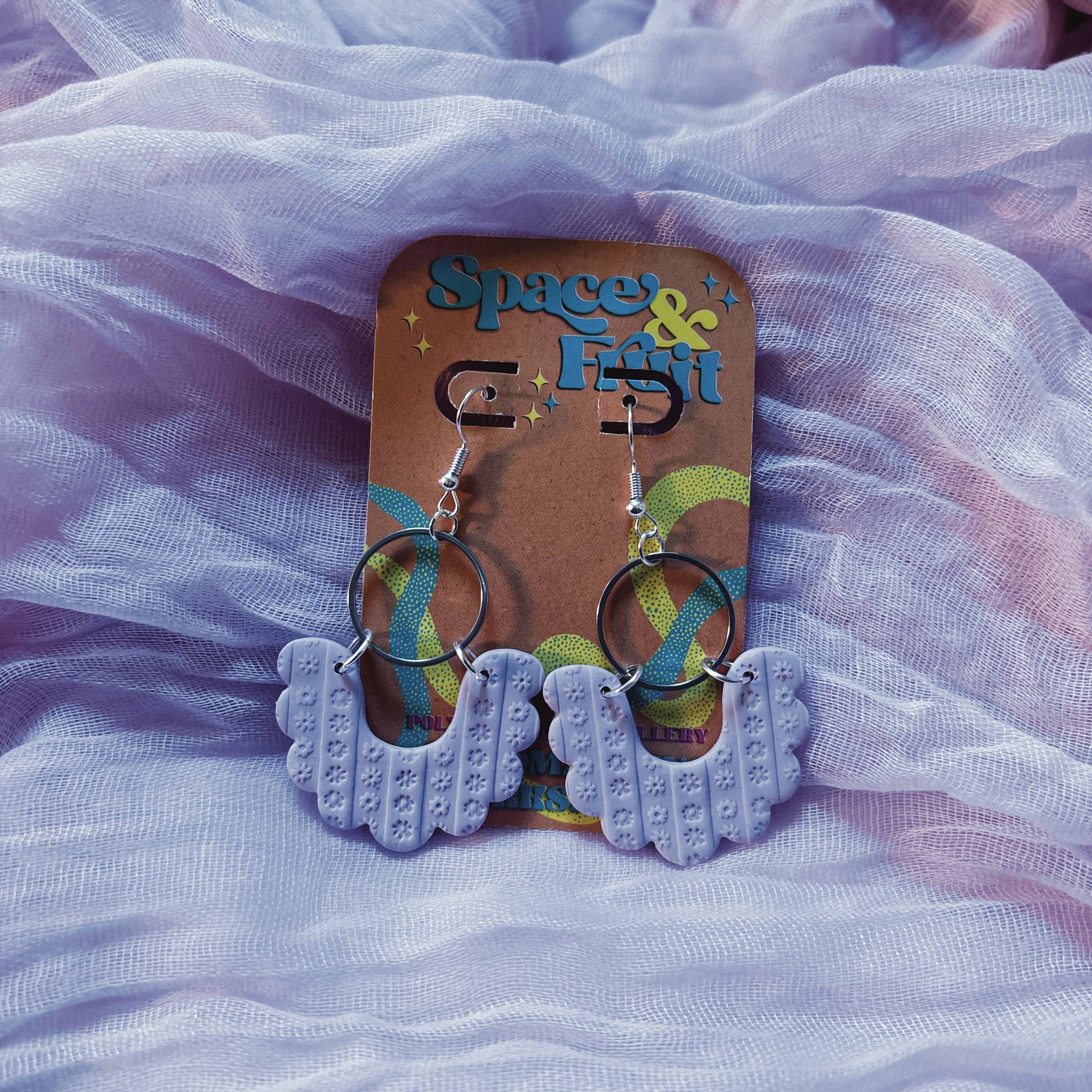 Embossed Floral Drop Polymer Clay Earrings