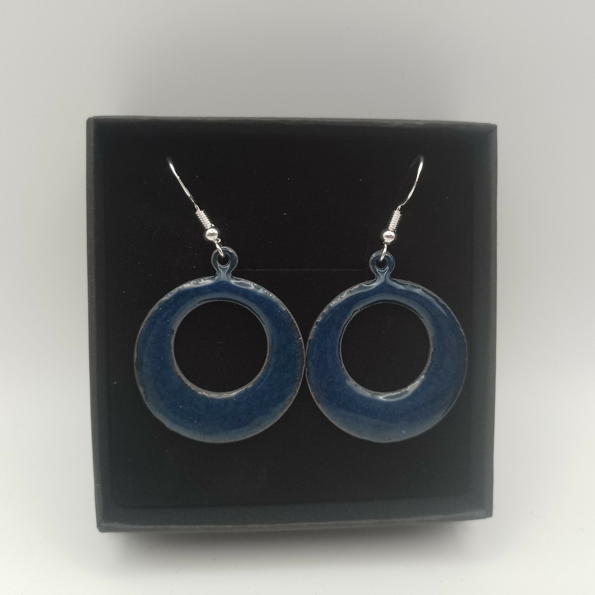 Dark Blue Enamel Hoop Earrings