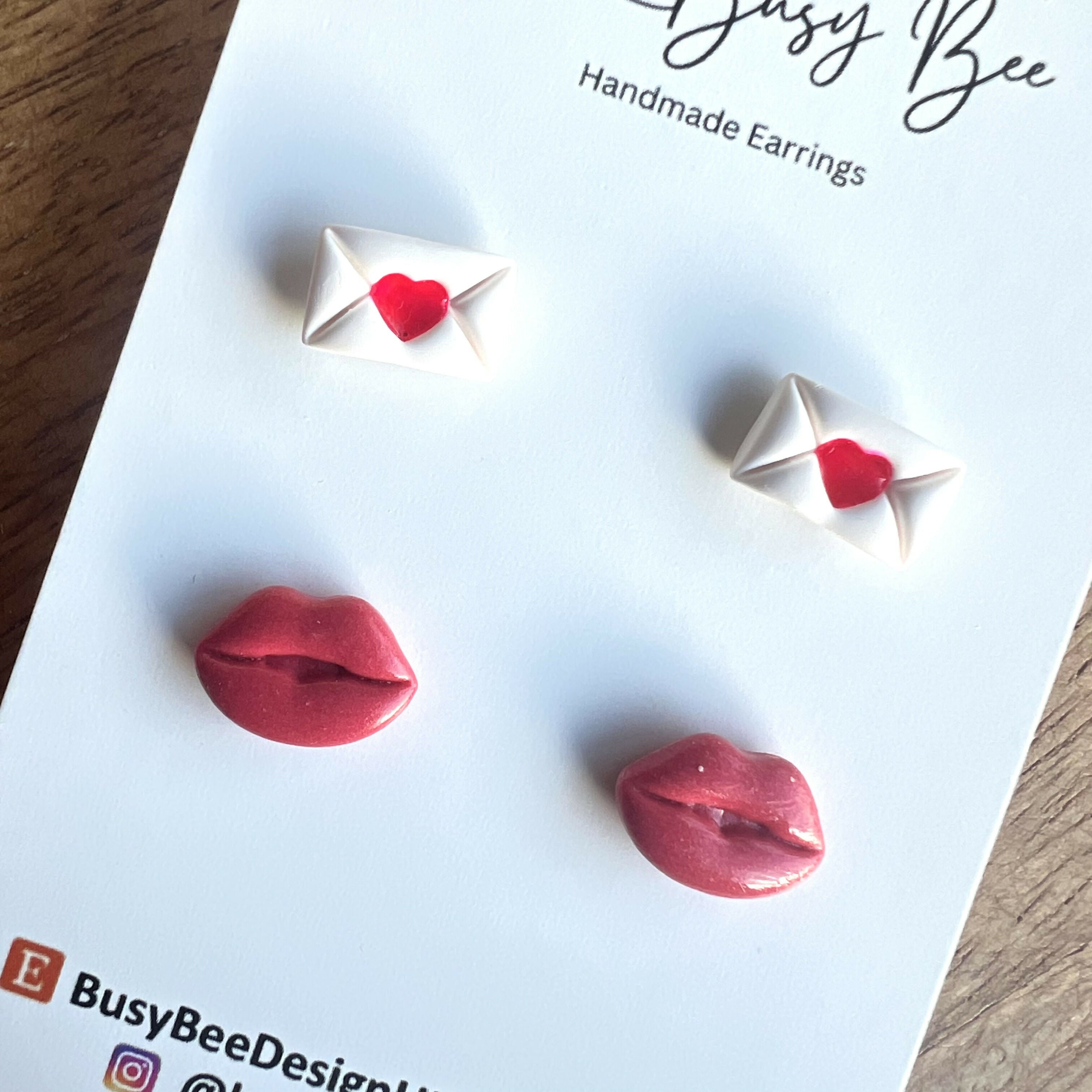 Valentines Day Stud Earrings / Set of 2 pairs of Studs / Handmade Polymer Clay Jewellery