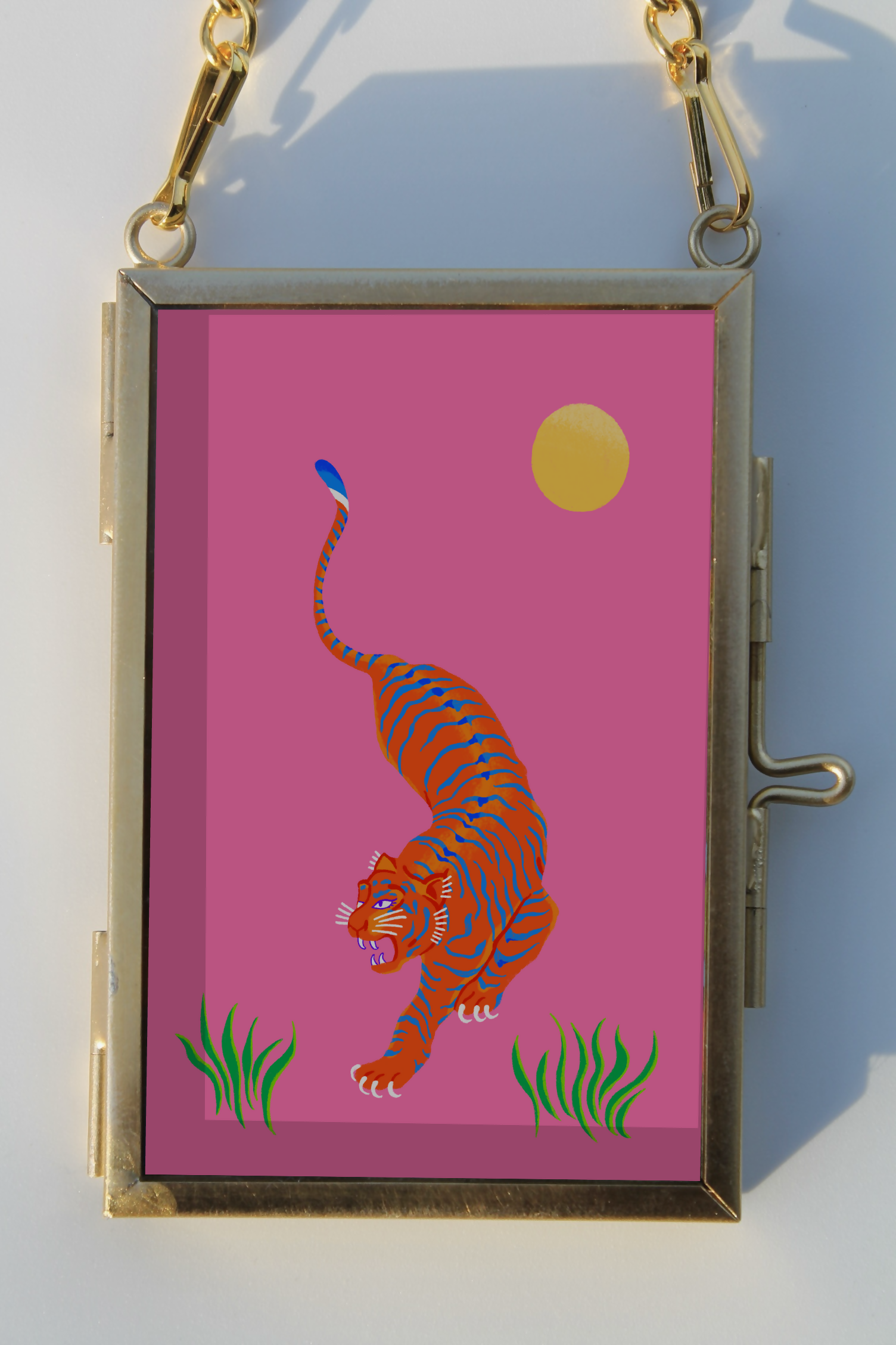 Gold Glass Mini Framed Tiger Art