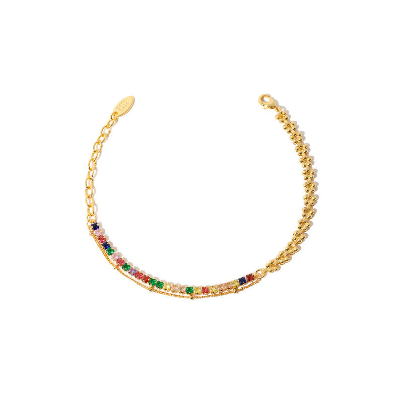 Multi-Color Zircon and Gold-Plated Dual-Chain Bracelet