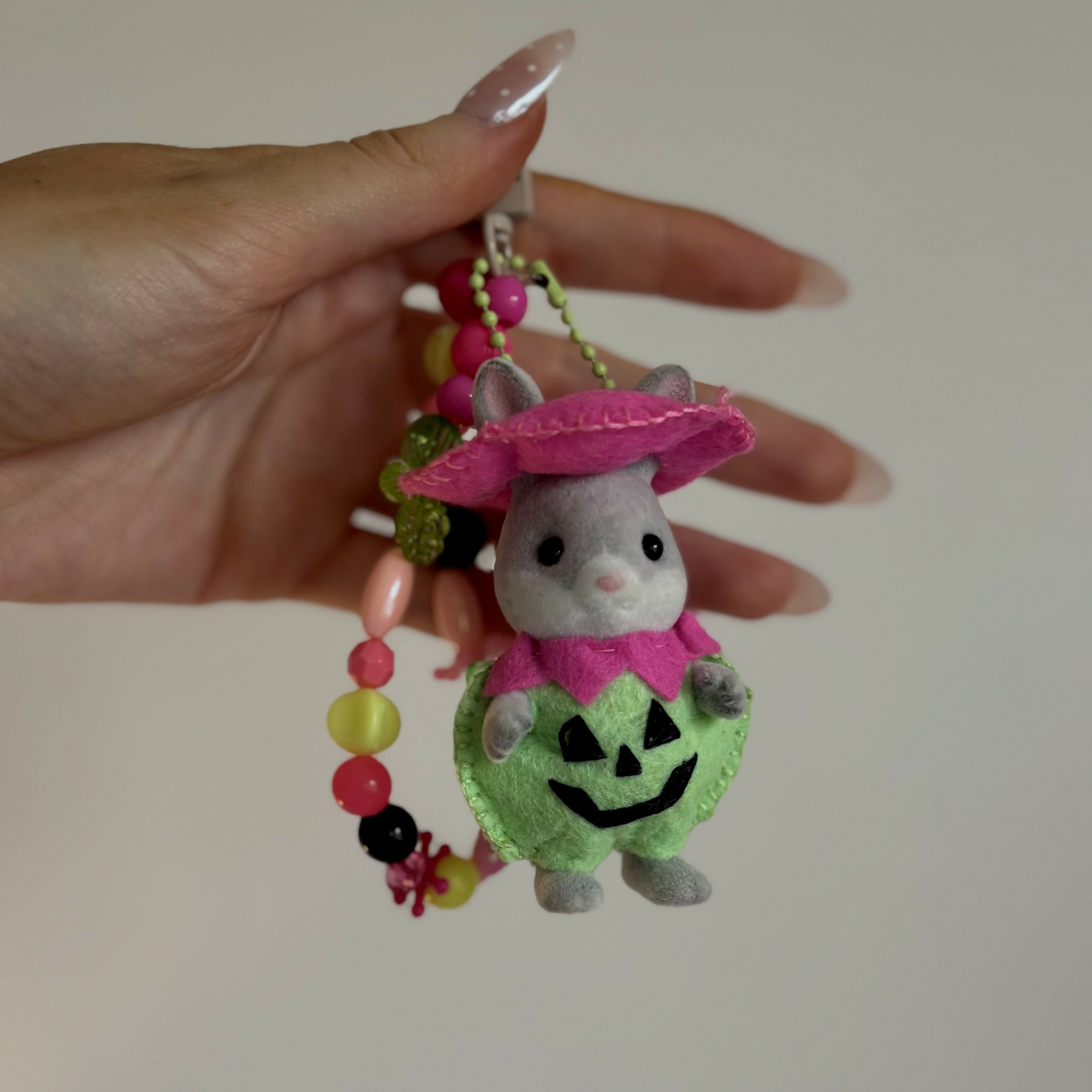 Green Pumpkin Bunny Felt Keyring