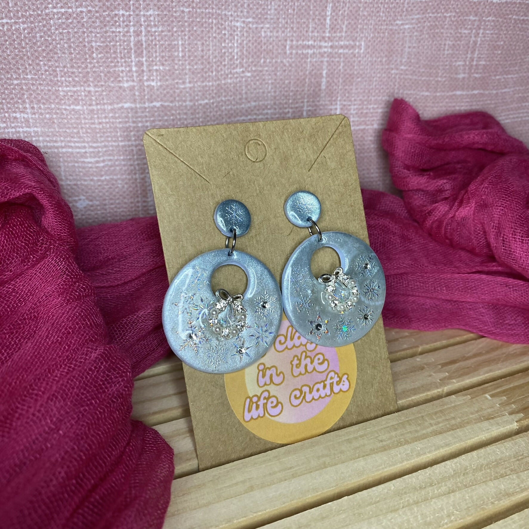 Blue Snowflake Christmas Polymer Clay Earrings